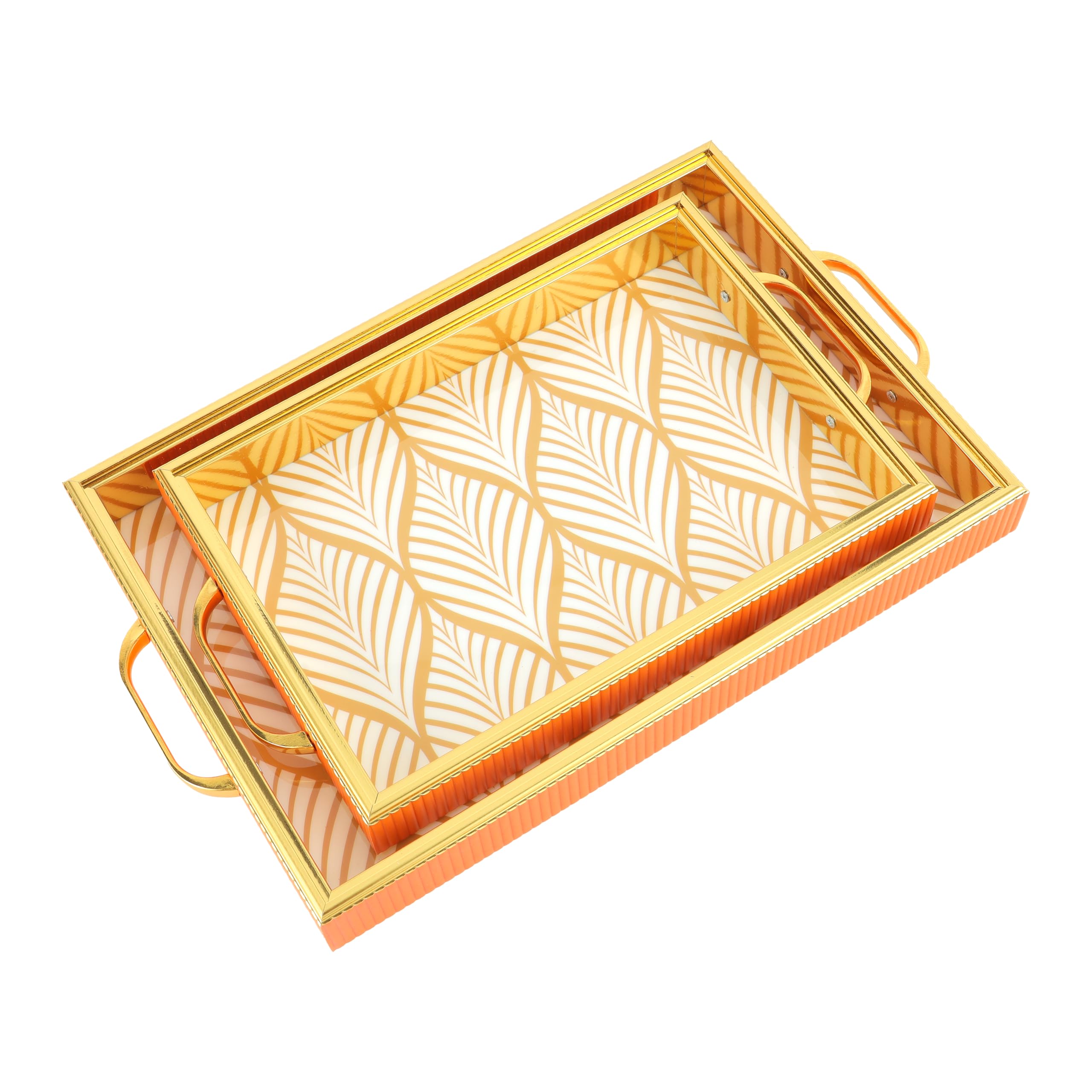 Royalford 2pcs Arabic Style Tray Set RF12224 Elegant Gold Finish With Handles Stackable Easy to Clean Convenient to Store