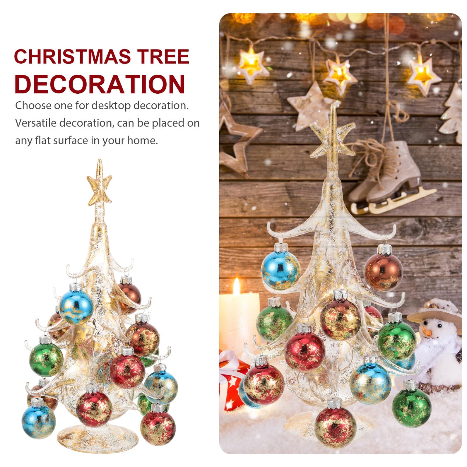 DECHOUS Árbol de Navidad de Cristal Grande Amarillo Adorno Navideño para Decoración de Escritorio y Repisa Estatua Hecha a Mano Resistente para Mesa de Centro y Ambiente Festivo