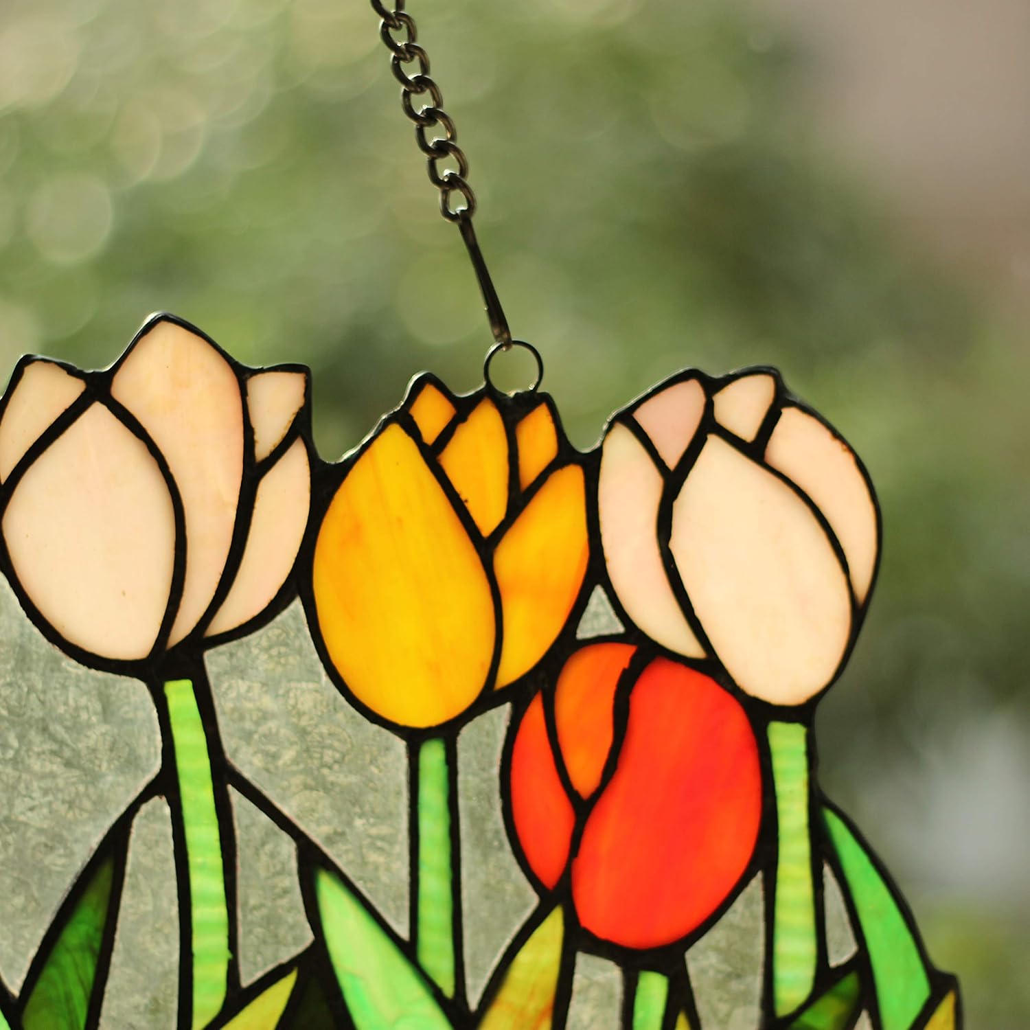 Tiffany-Glass Tulips Window Panel 18" Wide