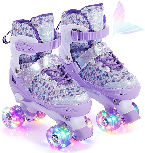 Miniatura 10 de TOMSHOO Kids Roller Skates for Girls Toddlers Youth 4 Sizes Adjustable Quad Skates with Light up Wheels Children Skates for Indoor Outdoor
