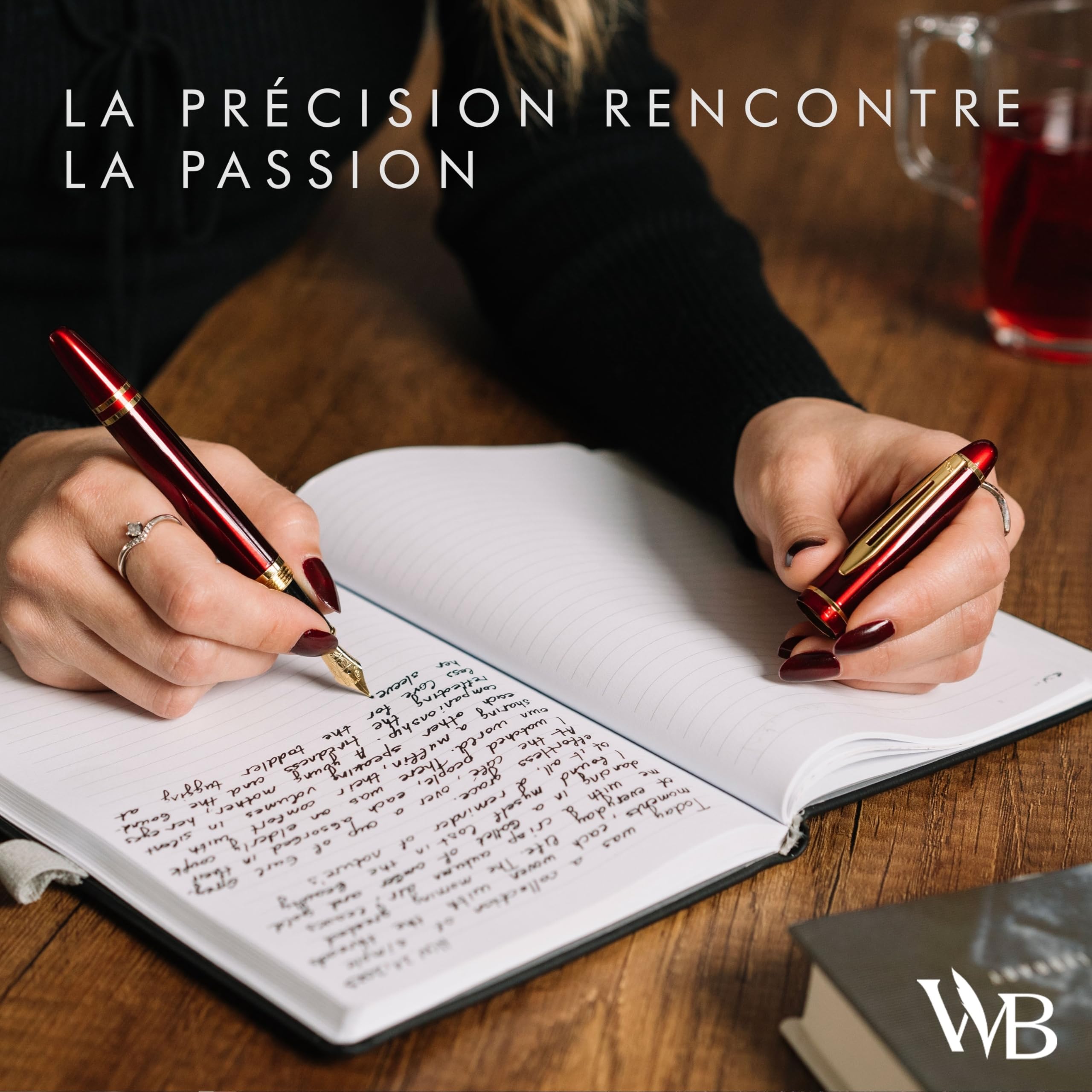 Wordsworth & Black Stylo plume Majesti (Or Noir), étui de luxe, finition chromée, 24 cartouches d'encre Iridium pointe moyenne, kit-cadeau Stylo plume rechargeable pour hommes et femmes