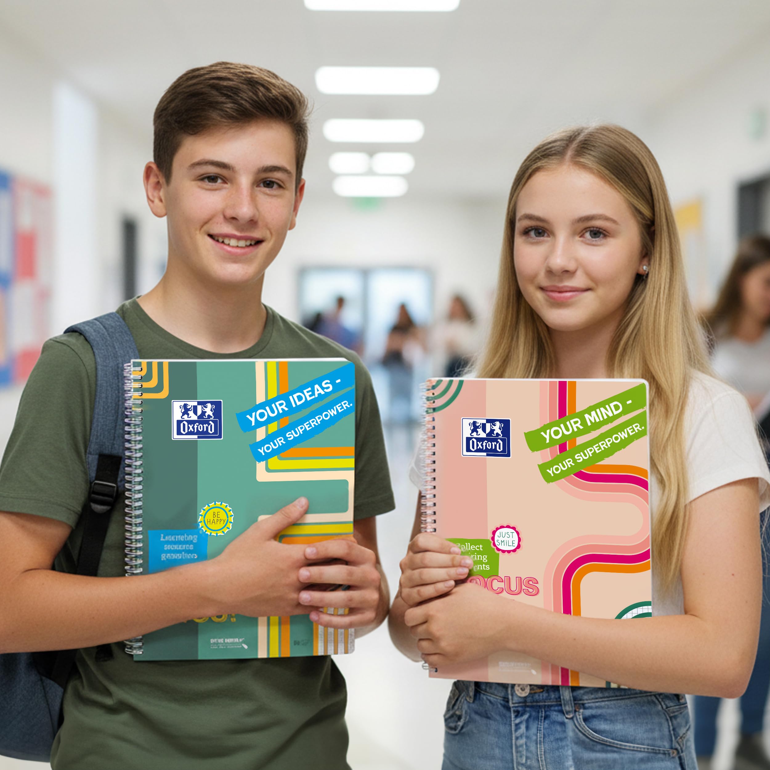 Oxford A4 Collegeblock, kariert, 160 Seiten Limited Edition "Mind Power" 2 Motive sortiert, 4-fach gelocht & mikroperforiert, 10 Stück