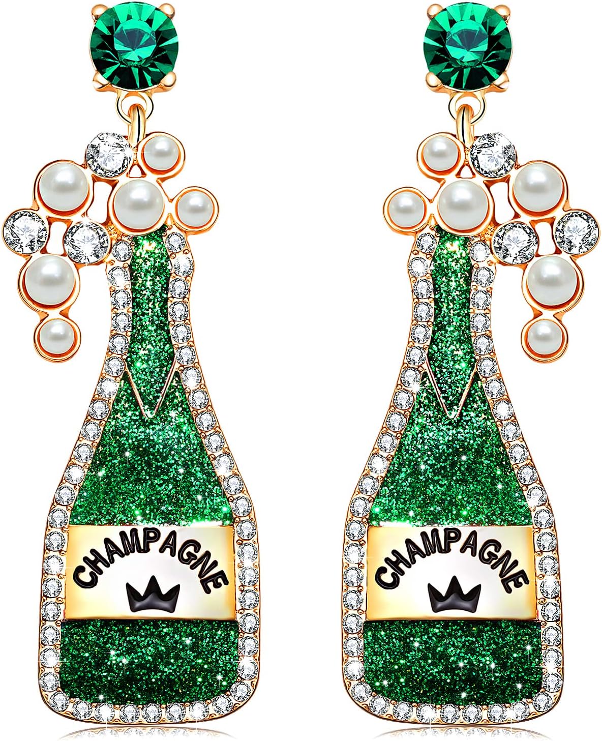 Champagne Earrings Pearl Rhinestone Champagne Bottle Earrings for Women Wine Bottle Drop Dangle Earrings Holiday Party Celebration Earrings