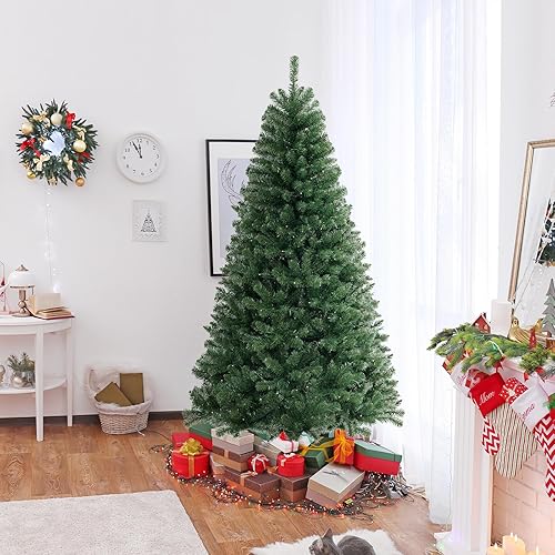 Miniatura 54 de GOFLAME Árbol de Navidad artificial preiluminado de 8 pies con luces LED blancas cálidas y conos de pino, decoración navideña para el hogar