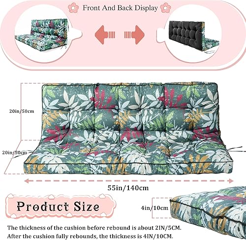 Miniatura 4 de Cojín para columpio de 2-3 plazas, cojines para exteriores con respaldo grueso de 4 pulgadas, almohadilla antidecoloración impermeable para jardín,