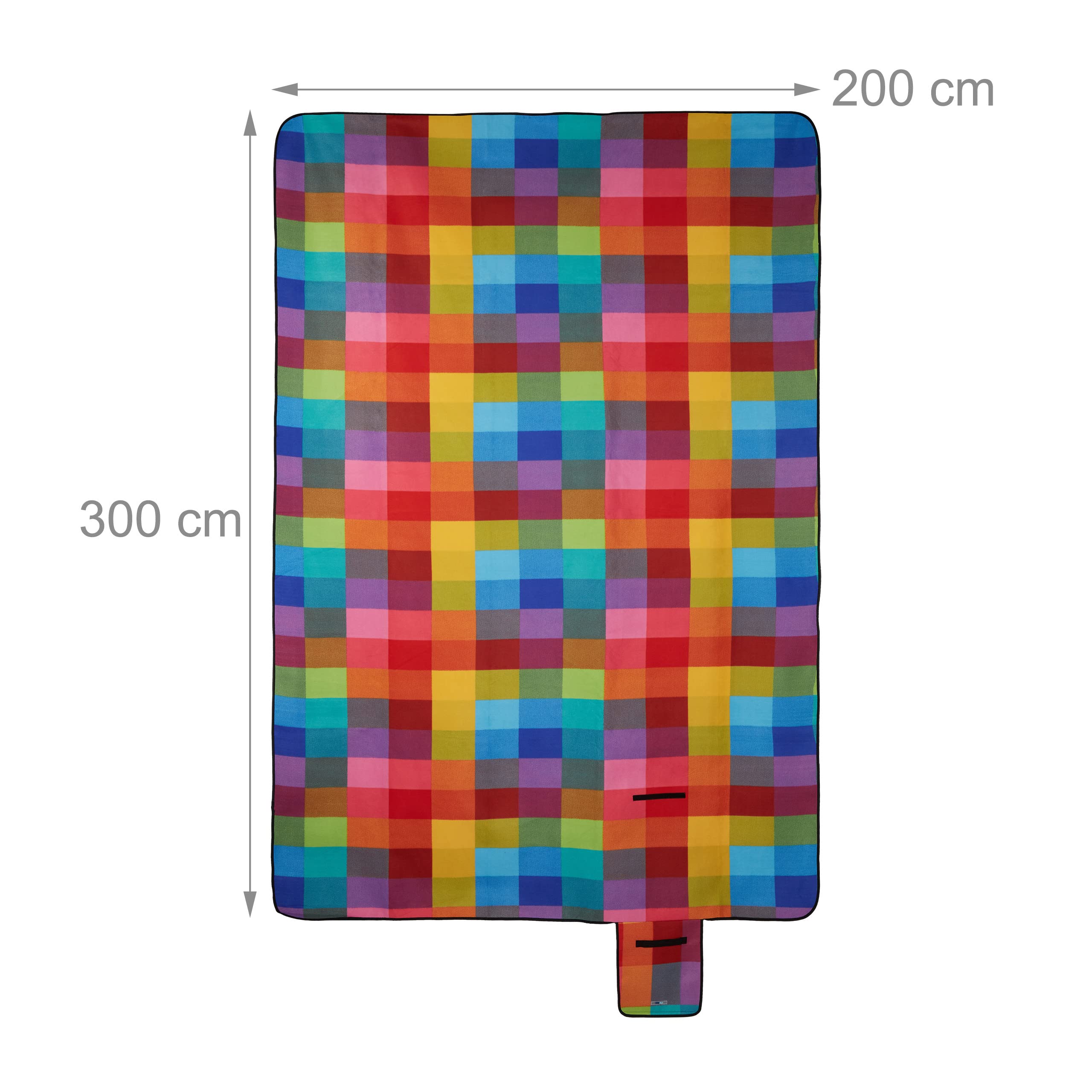 Relaxdays Couverture Pique-Nique XXL, 200 x 300 cm, Tapis de Plage Polaire, imperméable, avec poignée, Carreaux colorés
