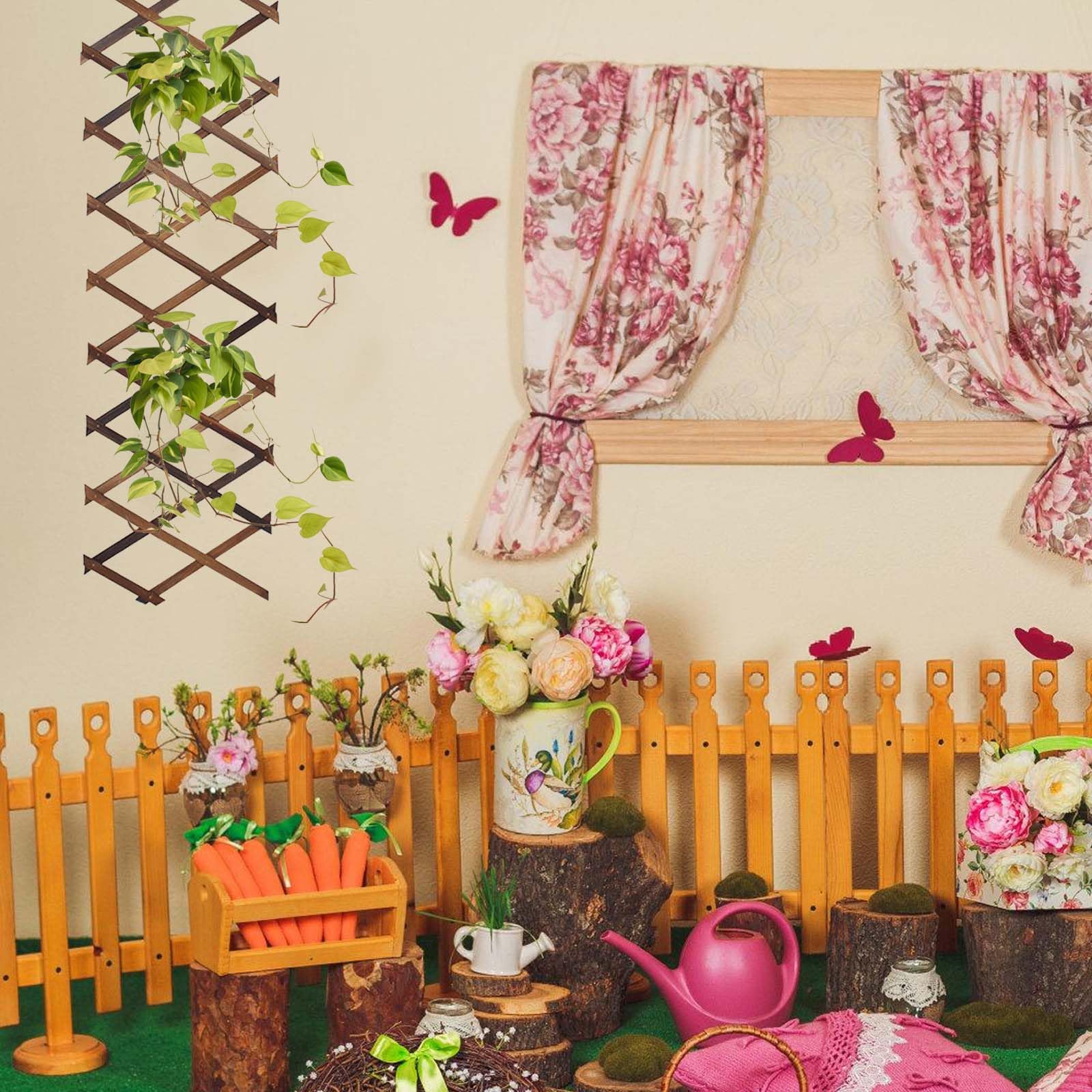 Madera extensible, 2 unidades de enrejado, jardín de valla expandible, ayuda para enredaderas, valla decorativa de tijera, color