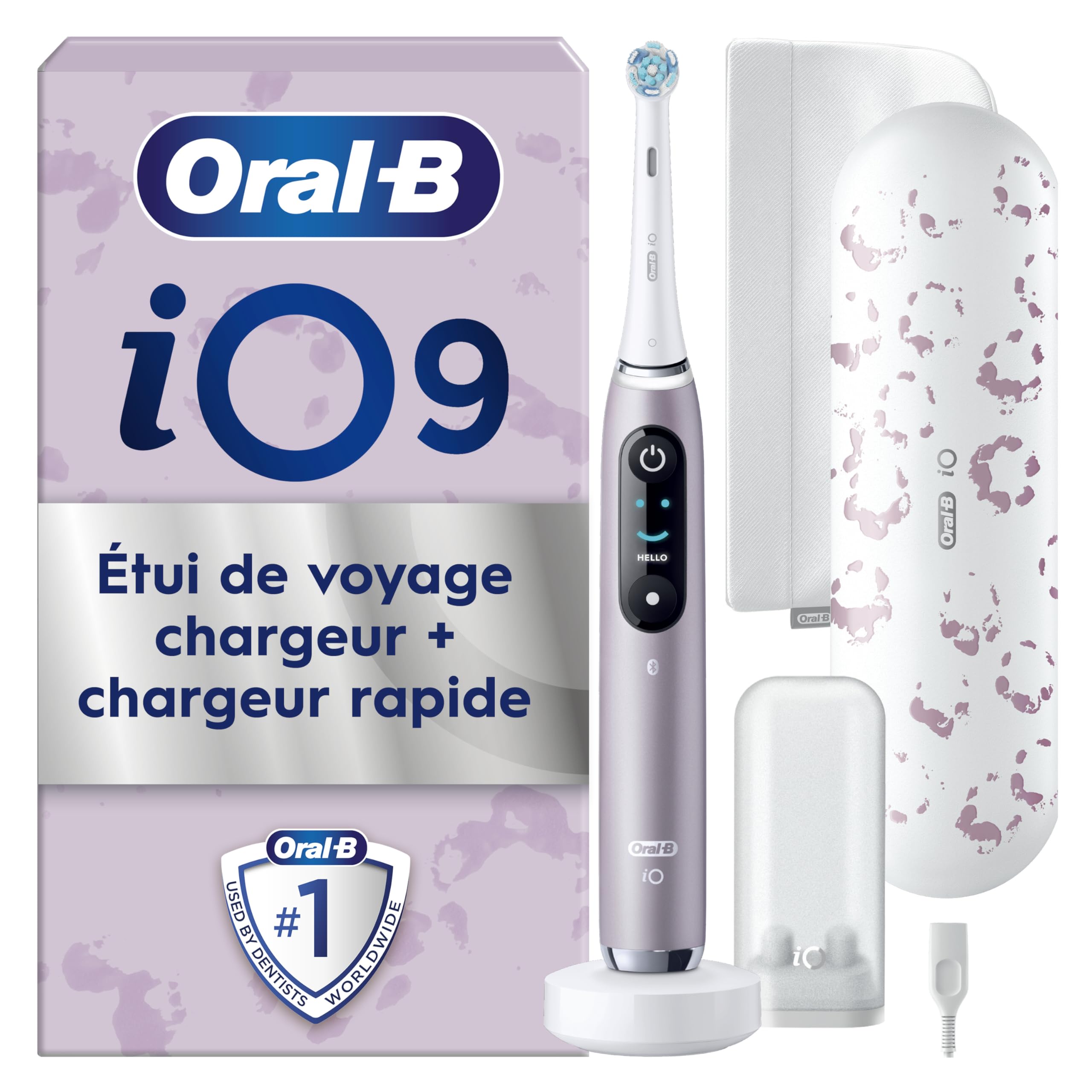 Oral-B iO Series 9 Édition Spéciale, Brosse à dents électrique, Connectée Bluetooth, 7 Modes de brossage, 1 Étui De Voyage, 1 Pochette, Rose Quartz