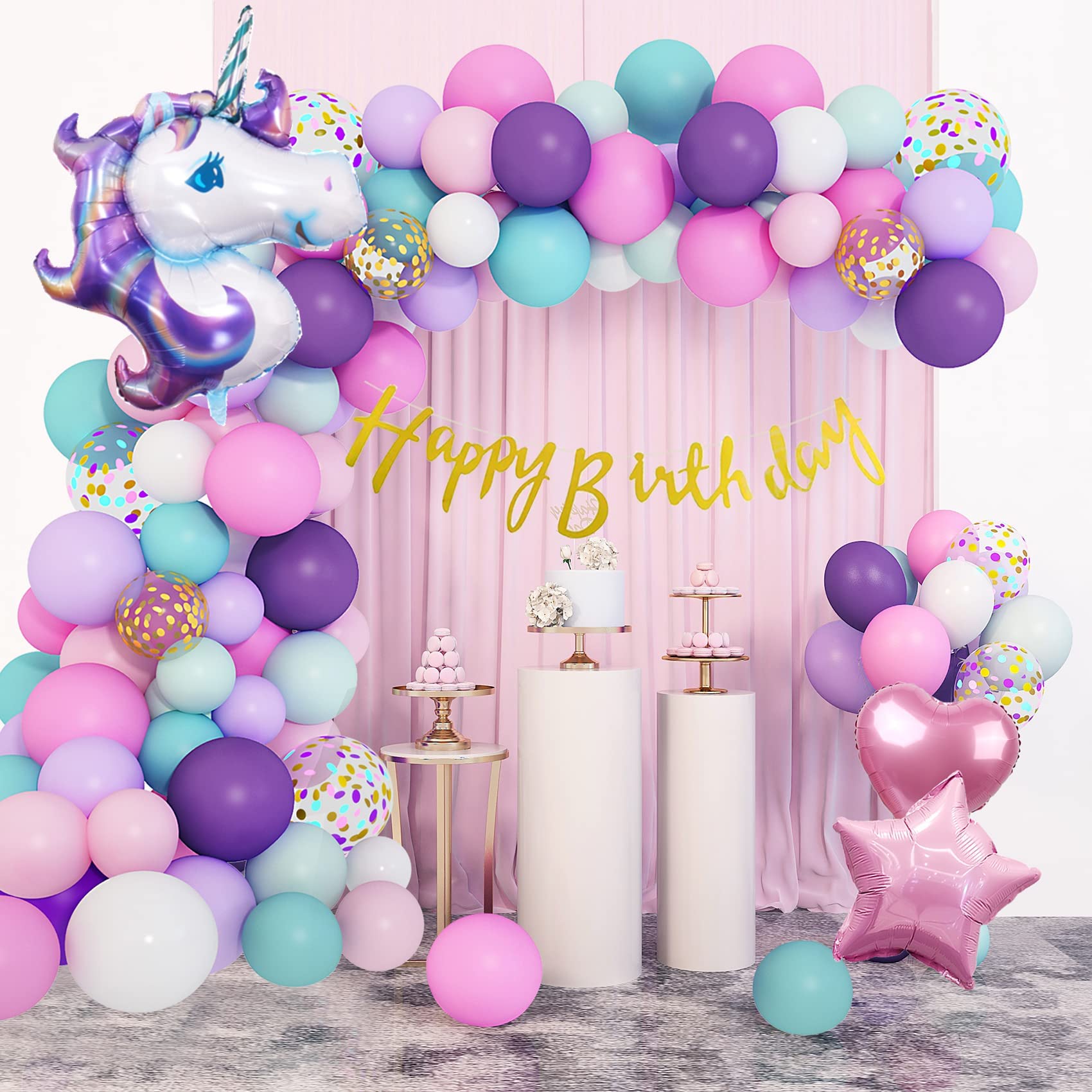 Excefore Party Decorations, 207 Pcs Unicorn Birthday Party Decorations Set, Foil Unicorn Balloons Arch Garland Kit, Purple Pink Party Supplies Banners, Confetti Foil Balloons for Girl Birthday Party