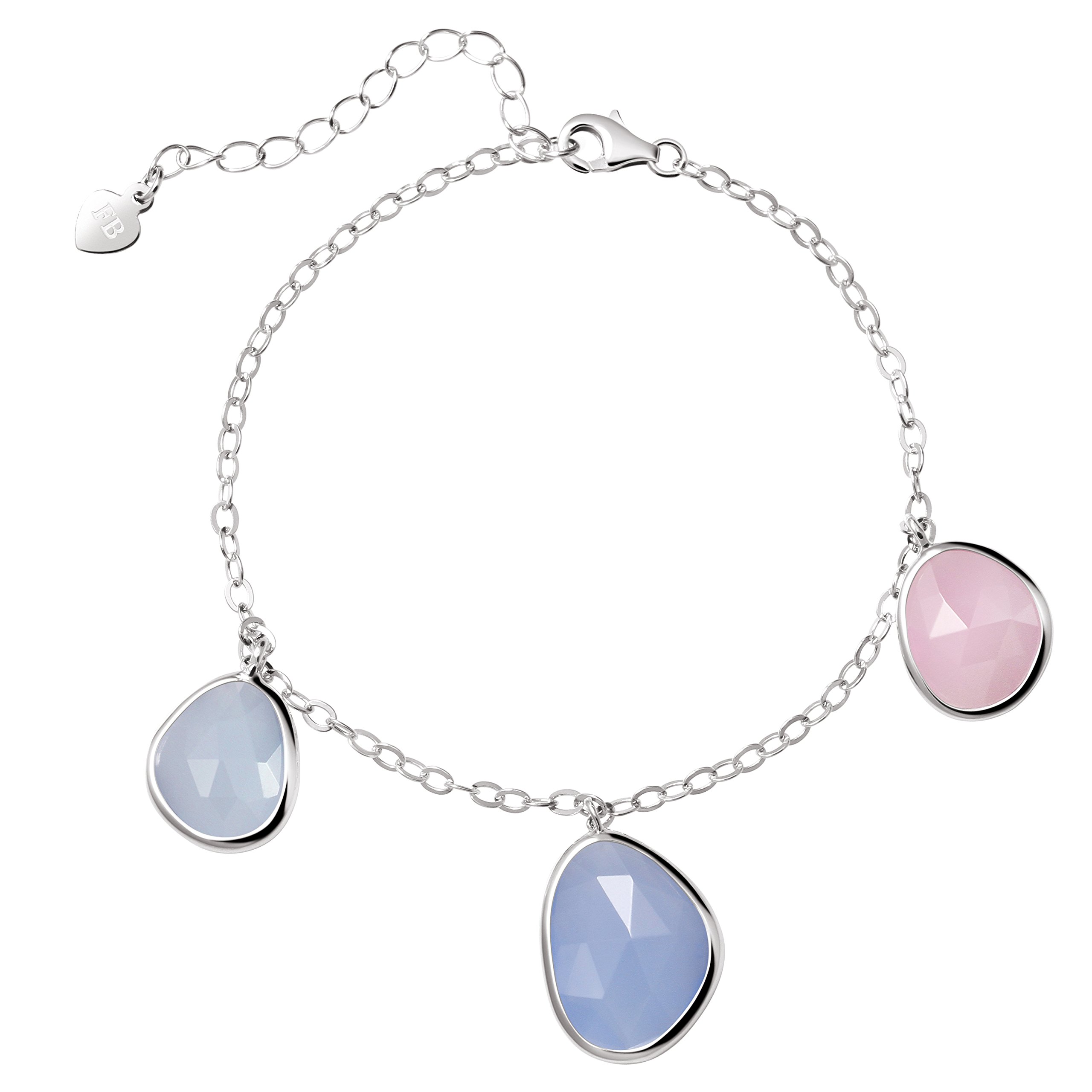 Franki Baker Dainty Pink Blue Purple Jade Crystals 925 Sterling Silver Bracelet Length:18.5cm+5cm Comes in Pretty Box