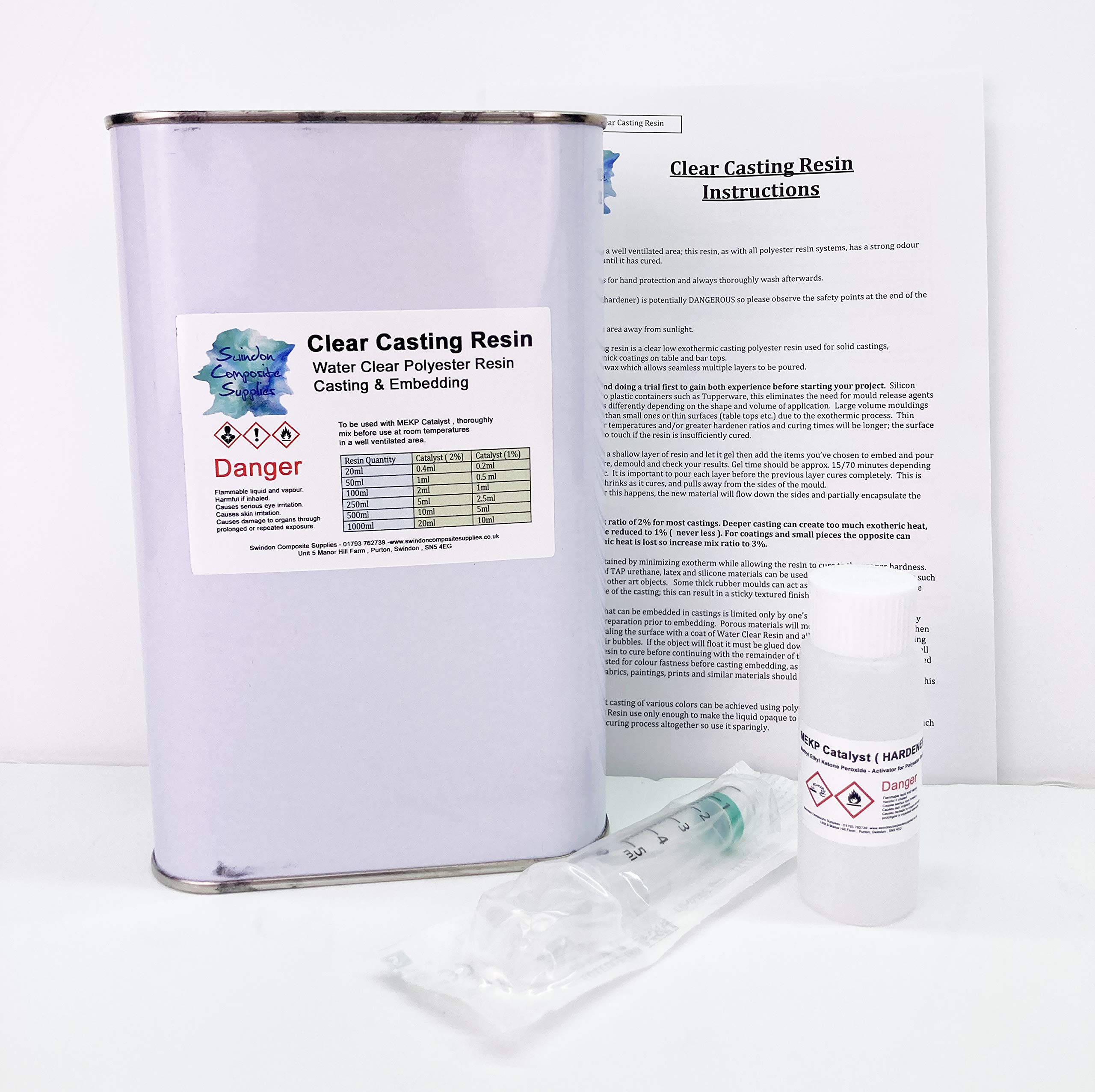 Water Clear Casting Cast Resin 1kg (Polyester) Supplied with Hardener