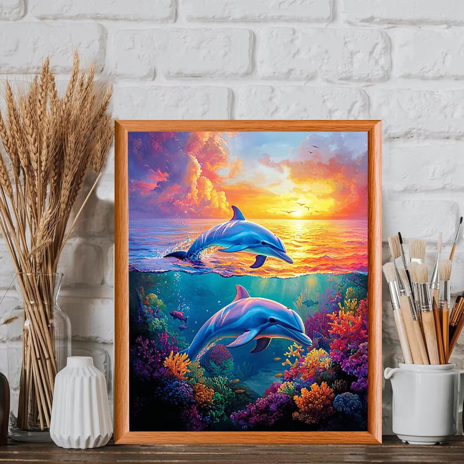 WEISHIWE Koral i delfin Malowanie według liczb dorosłych, 60x80cm w-852