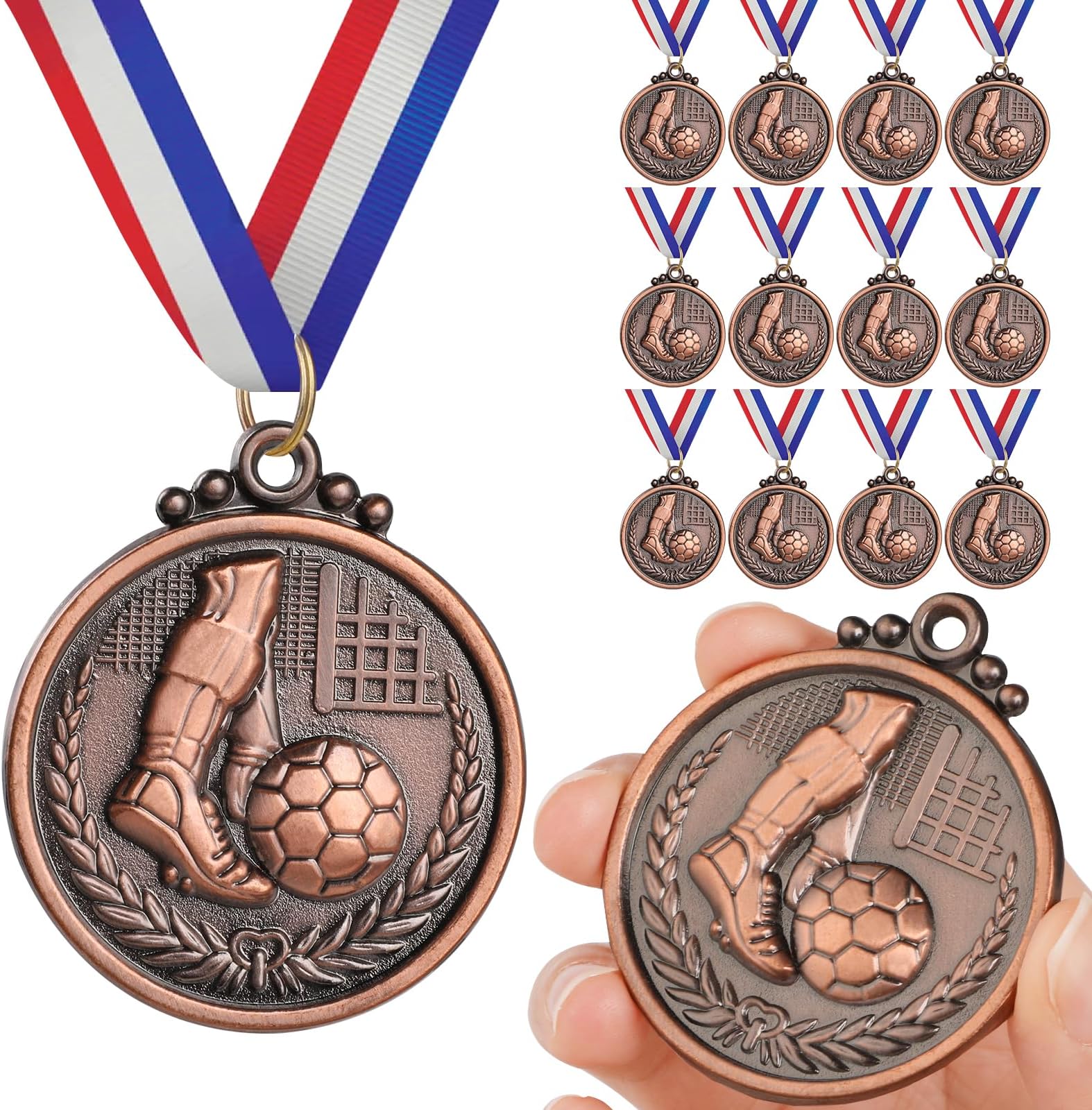 GeeRic 12Pcs Soccer Medal with Neck Ribbons, Soccer Game Medals Prizes Star Prizes for Sports, Competitions, Party, Olympic Style,Soccer