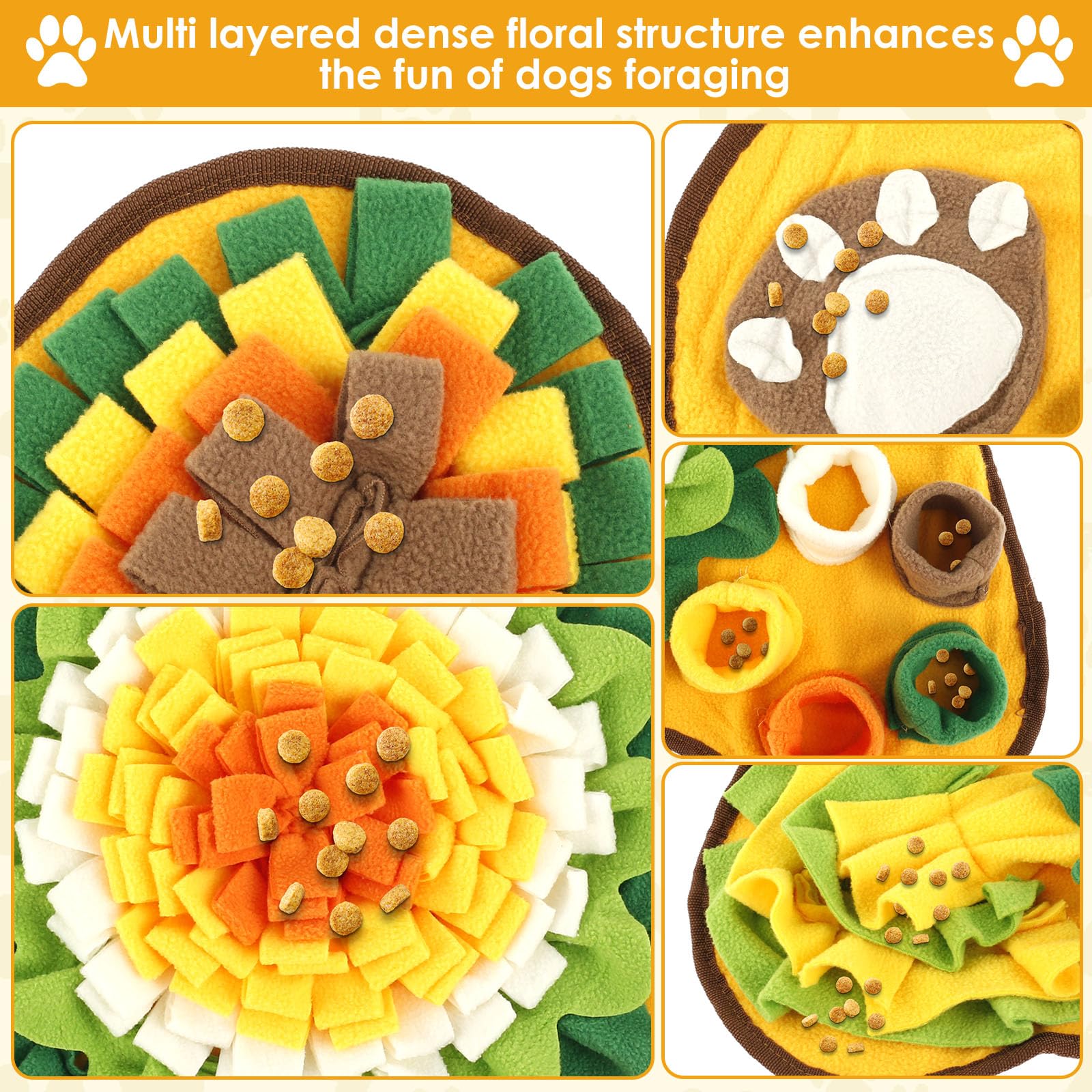 Snuffle Mat for Dogs Interactive Foraging Mat Pet Sniff Mat Puppy Slow Feeding Game Toy for Boredom and Mental Stimulation Pet Treats Feeding Mat,Medium Small Dogs Training Mat (Yellow - Image 4