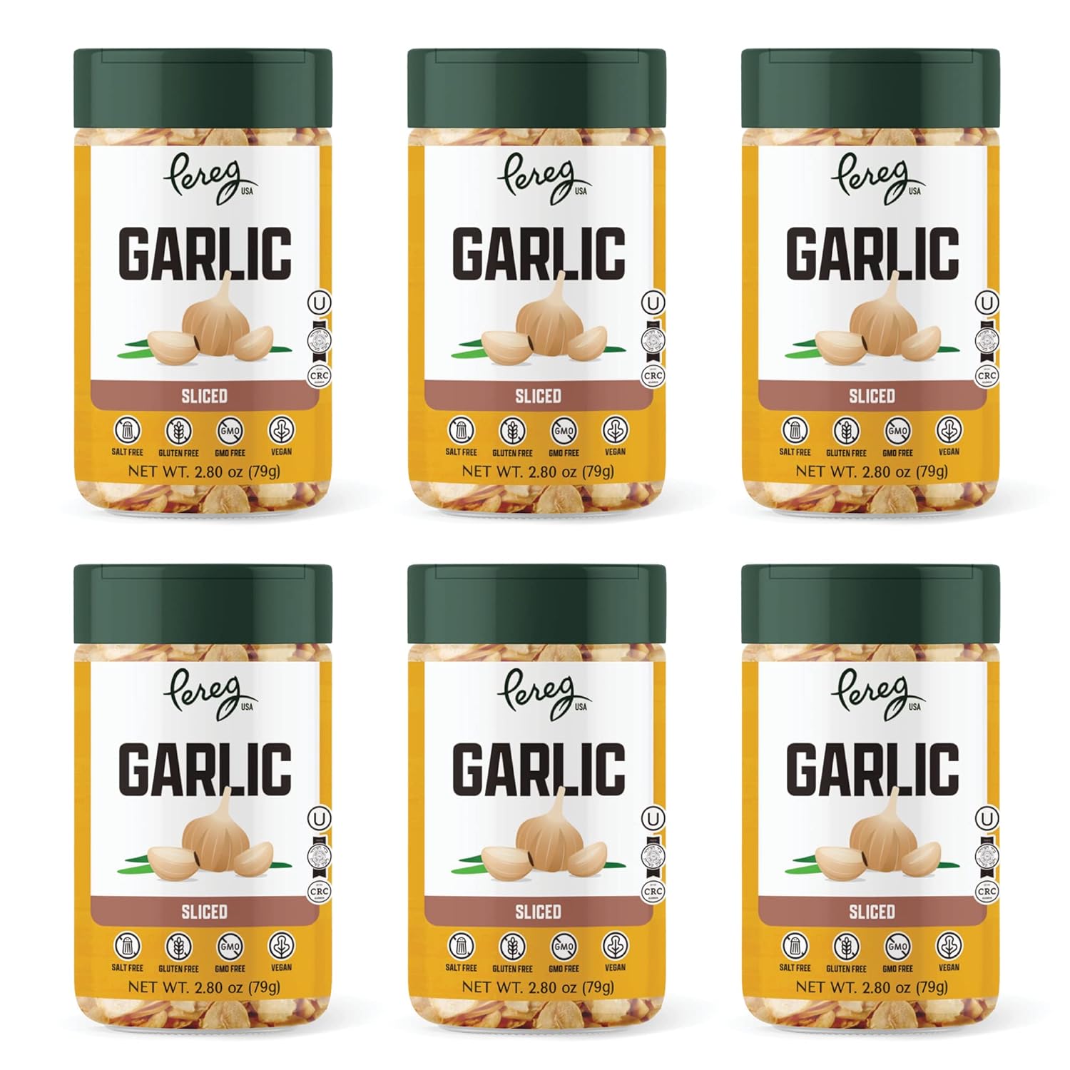 Pereg Dried Garlic Sliced - (2.80 Oz x 6 Pack) - Made from Fresh Delicious Garlic - Pure & Dehydrated - Use in Soups, Stews, Bread & Salad Dressings - Non-Irradiated & Kosher Certified