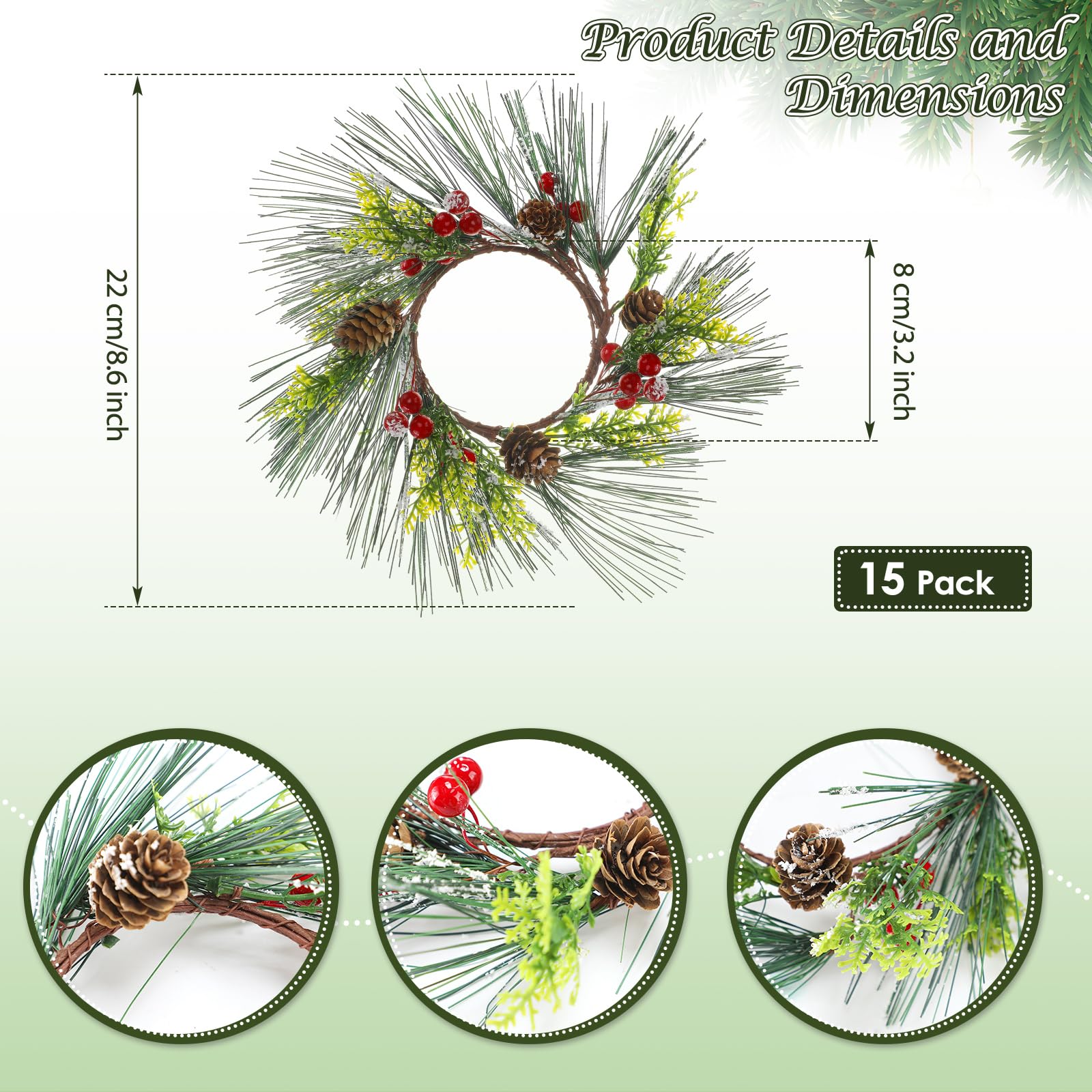 6 Piezas De Anillos De Vela De Navidad Artificiales De Bayas Rojas Con  Piñas De Pino, Anillos De Corona De Navidad Para Navidad, Hogar, Mesa De  Comedor, Centros De Mesa De, image size:1600x1600