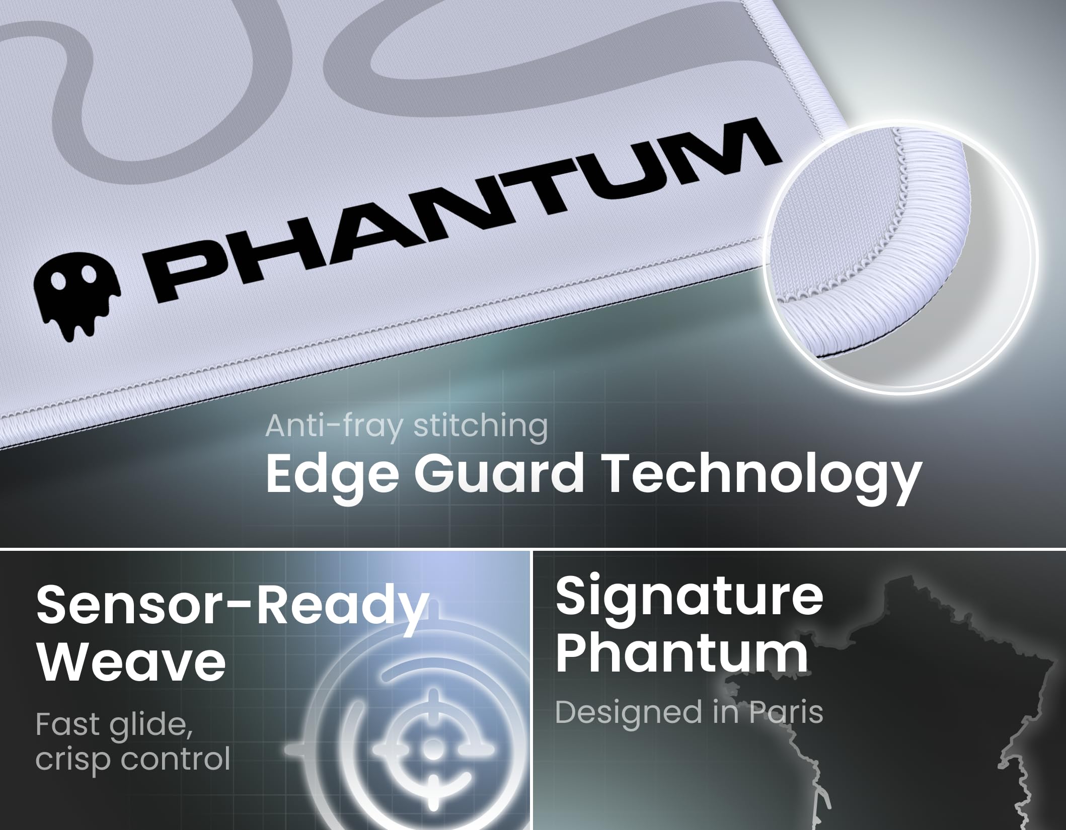 Phantum Flux – Alfombrilla de ratón para juegos XXL 900 x 400 mm, superficie de microfibra hidrofóbica de alto rendimiento, base de goma antideslizante – Soft Speed & Control preciso (Light)