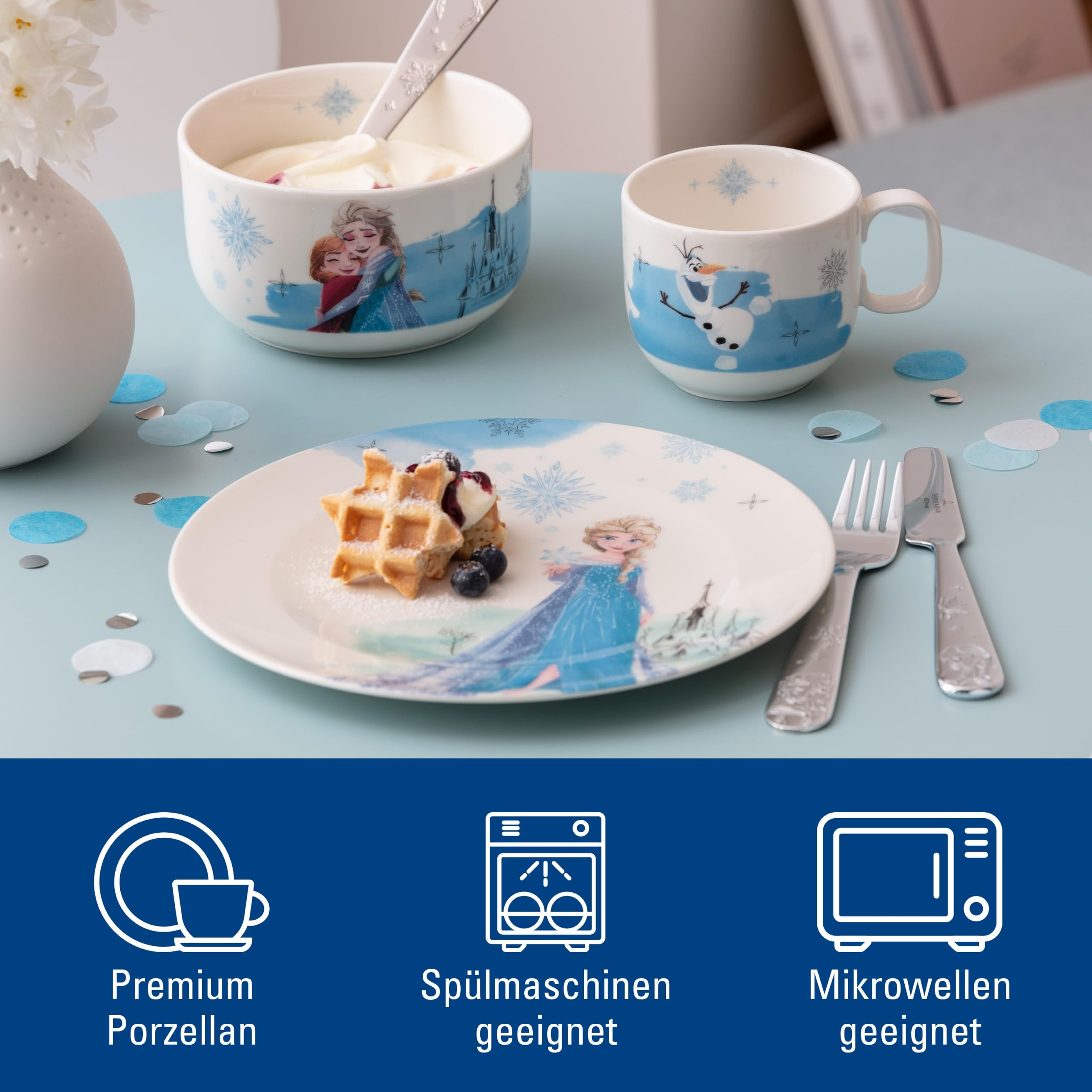 Villeroy & Boch - Disney Frozen Kindergeschirr Set 3tlg., Spülmaschinenfest, Mikrowellensicher, Geschirr für Kinder, Premium Porzellan