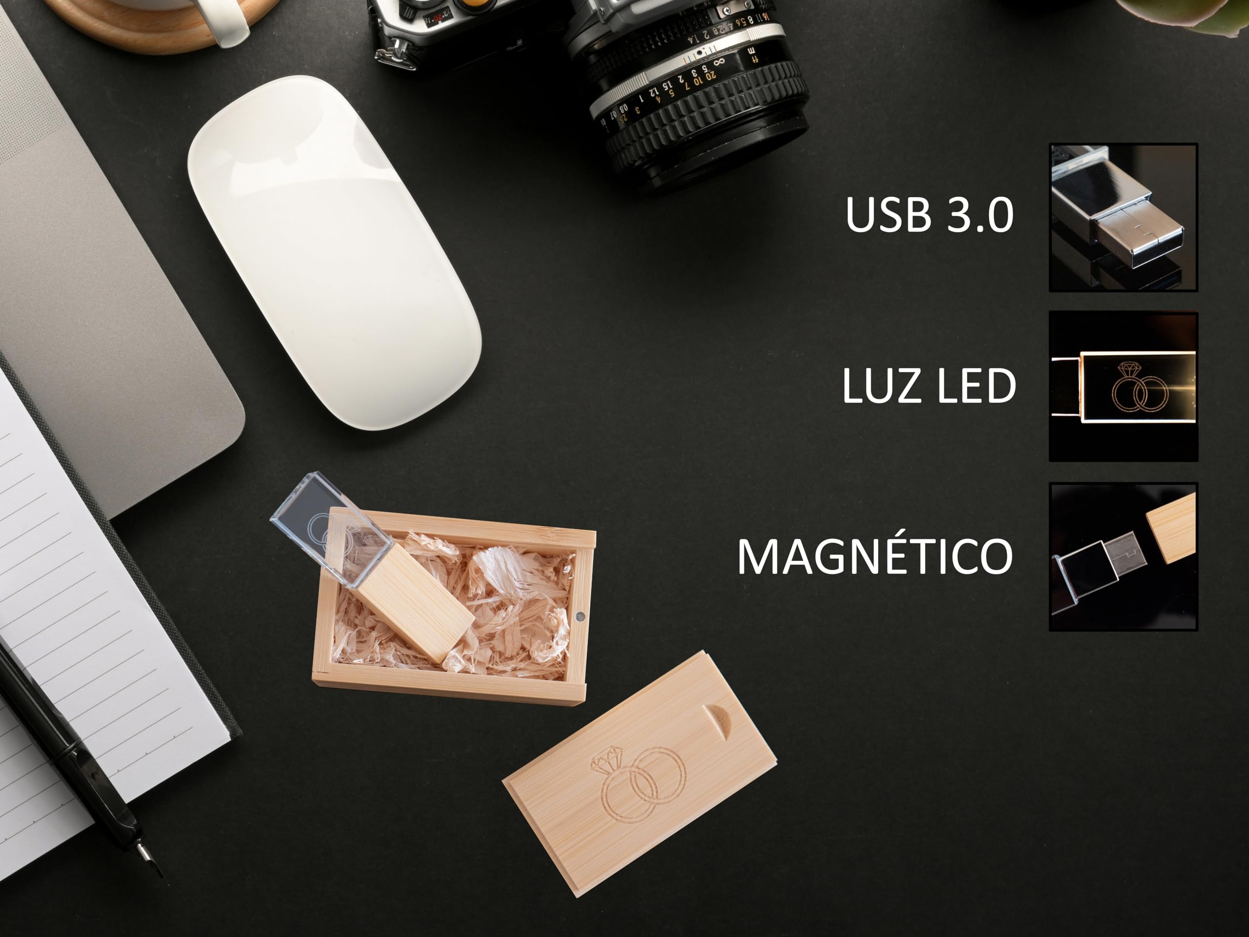 PENDRIVE 32 GB - Memoria USB 3.0 Premium - Pen Drive 32gb Madera- USB Boda - Memoria Externa Cristal - Pen Drive Regalo - Llave Personalizado - USB Memoria Flash - Pincho USB Stick 32gb