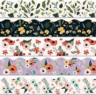 Whaline 69Ft Wildflower Bulletin Board Borders Watercolor Flower Leaves Self-Adhesive Trim Border for School Classroom Office Party Decoration
