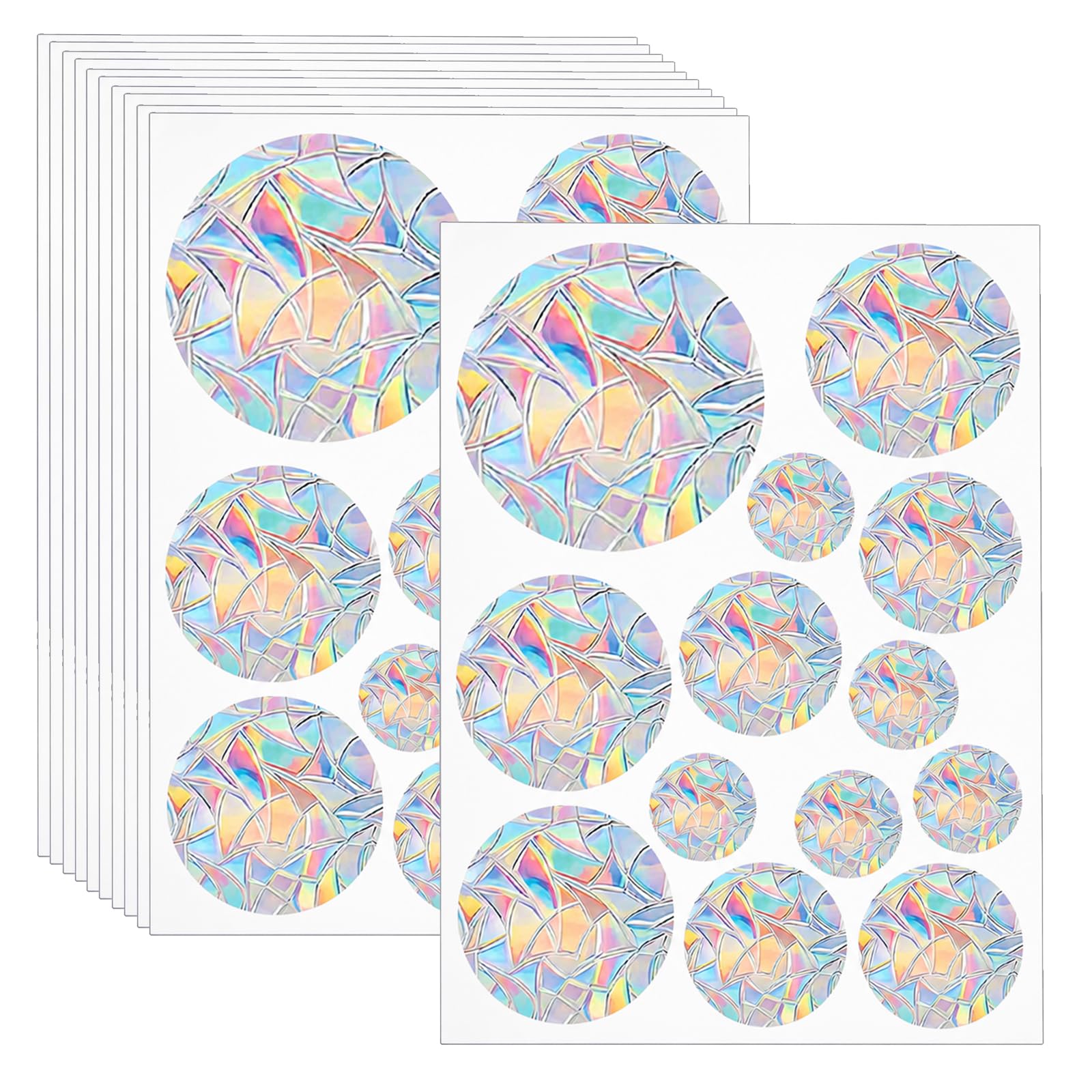 39 Pieces Anti-Collision Window Stickers Circle Window Decals,Non Adhesive Reusable Circle Rainbow Clings Bird Strike Prevention Windows Alert Decals for Home Kitchen Glass Halloween Christmas