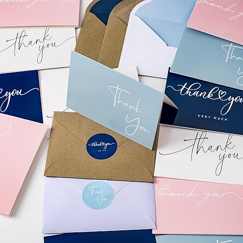 Miniatura 5 de 100 tarjetas de agradecimiento a granel con sobres, diseños de lámina de oro blanco y rosa, tarjetas en blanco, notas de agradecimiento con sobres y