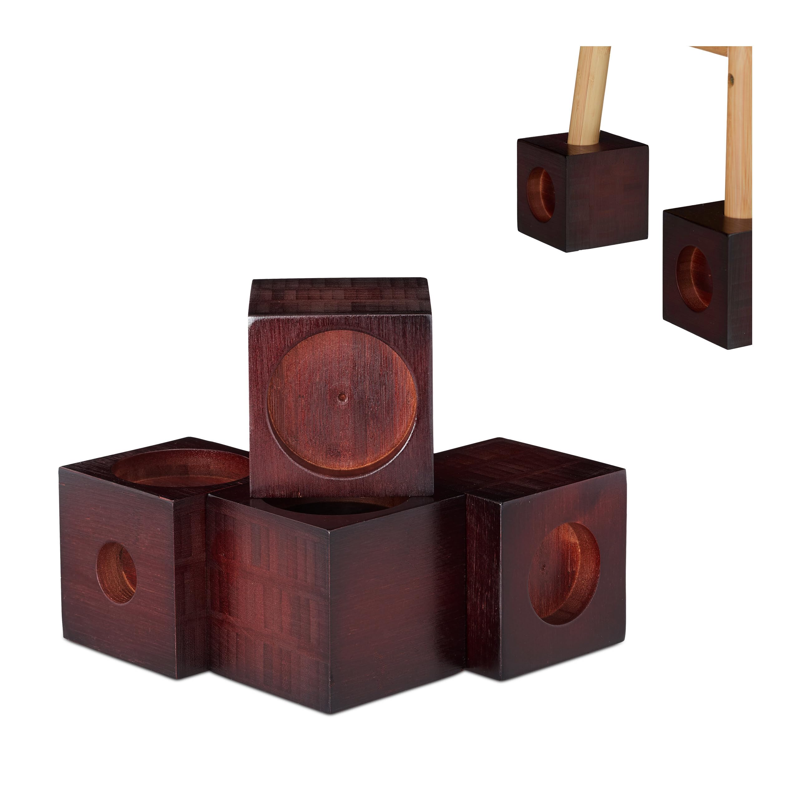 Relaxdays Set of 4 Bamboo Bed Risers Furniture Elevators Adjustment Blocks 9 4 cm Dark Brown