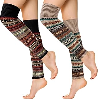 taonganui 2 Paar Beinstulpen Damen Stulpen Böhmischer Wolle Gestrickte Beinstulpen Leg Warmers, Lange Winter Beinwärmer Wa...