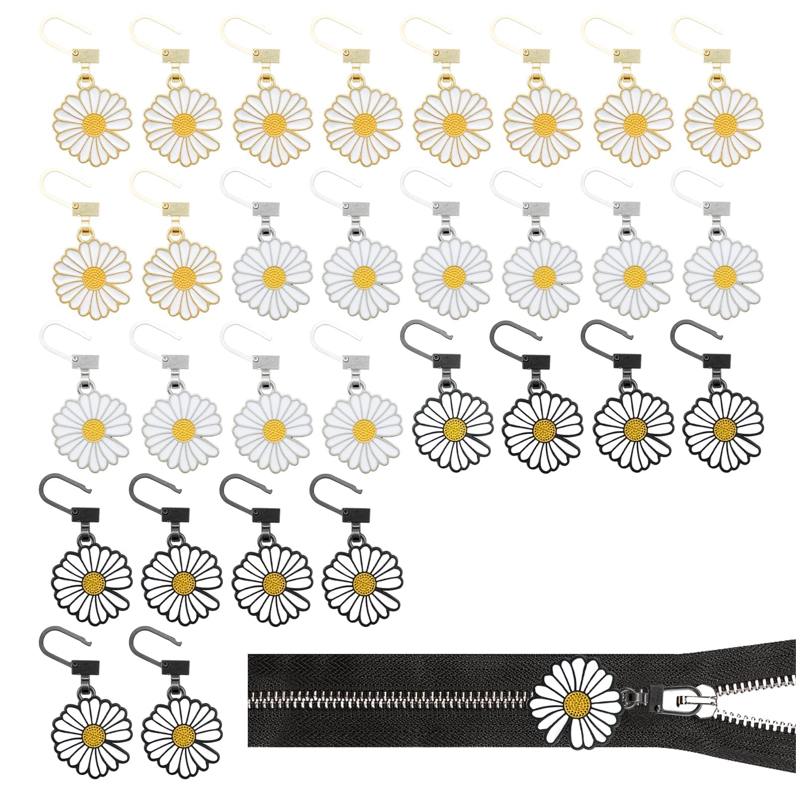 Azonee Zipper Pull Replacement, Detachable Pull Multifunctional Metal Zipper DIY Sewing Zippers Repair Kits, for Coats Backpacks Jackets Pants Jeans Purses (30 Pack)