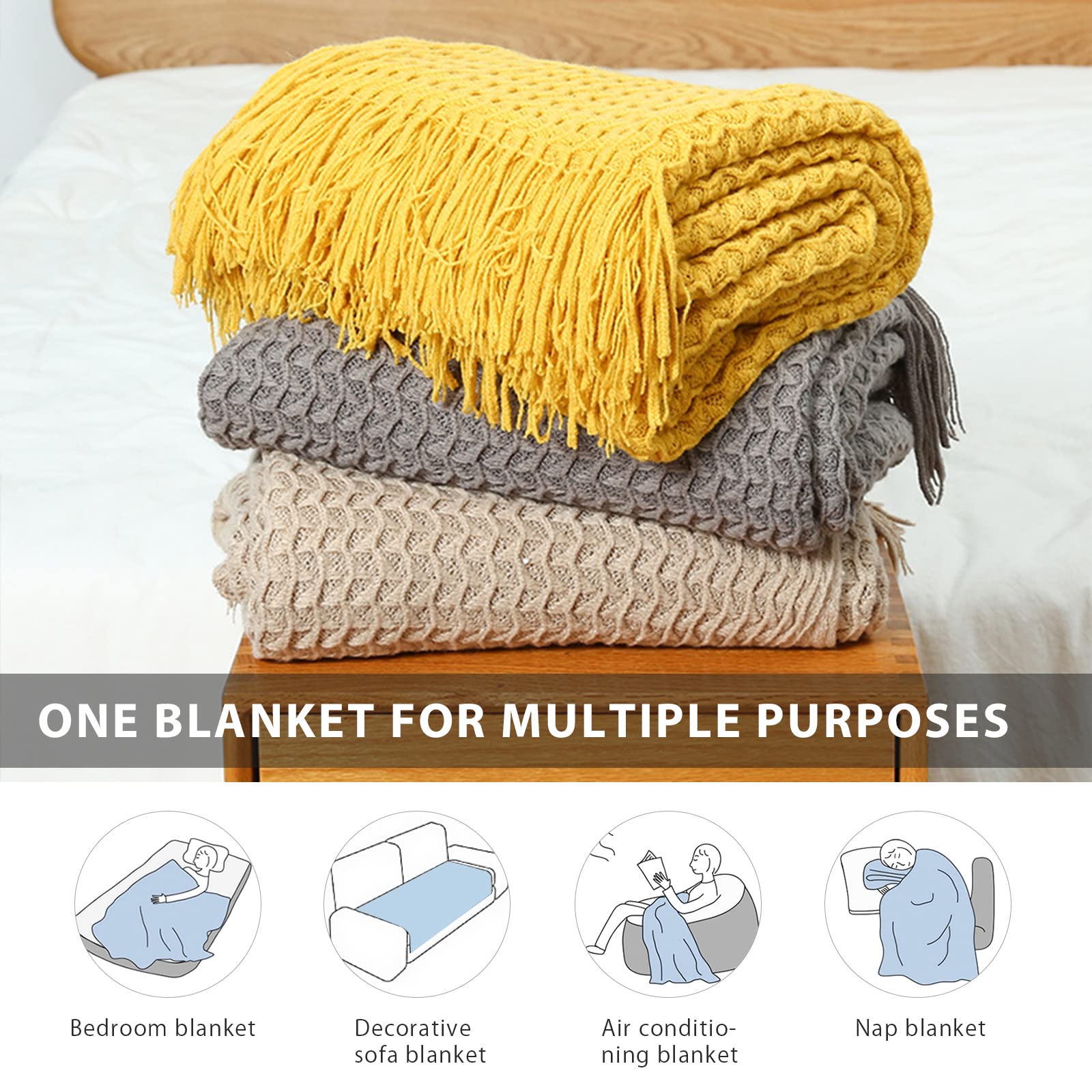 LumiSyne Manta De Punto Celulares con Flecos Color Sólido Patrón De Tejido Hueco Delicado Suave Transpirable Funda De Sofá Cubrecama Plaid Manta Decorativa para Sofá Cama Silla Coche Viaje