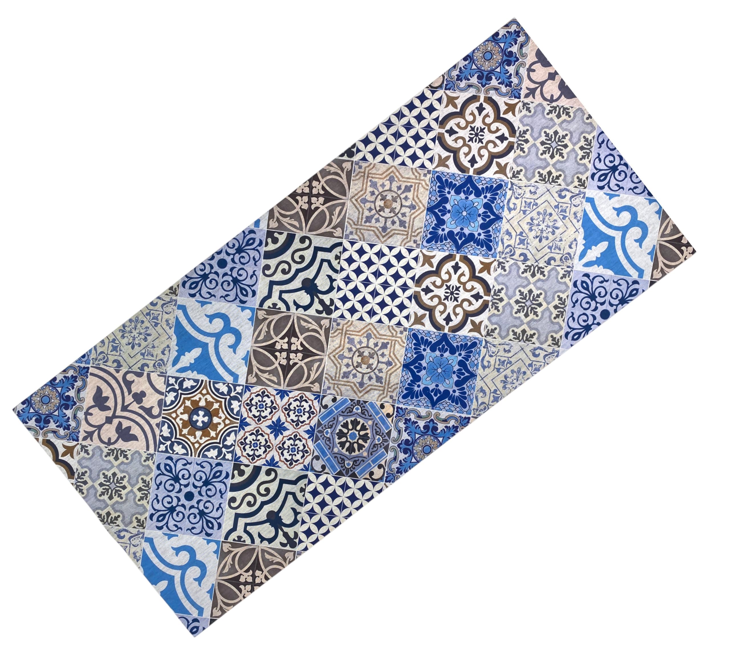 Tex family Tappeto Runner da Cucina Passatoia Antiscivolo MAIOLICA Mare Made in Italy - Cm. 50x220