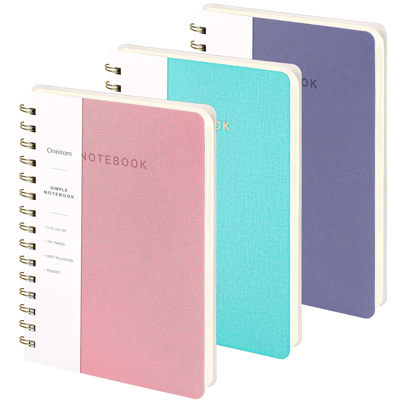 Lined Spiral Notebook College Ruled A5 Journal Book for Note Taking, 160 Pages Writing Journal for Office and Home School Supplies 5.75x8.125 inch (Pink/MintGreen/Violet)