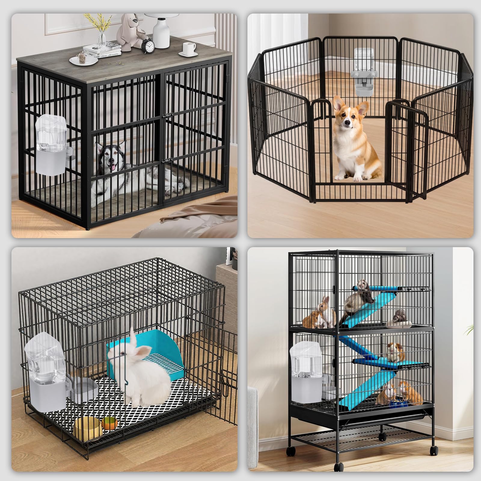 Kenond Distributore d'acqua per conigli, dispenser per cani a gravità per gabbia, bottiglia d'acqua automatica per furetti, gatti, cani e altri animali, compatibile con gabbie a bocca larga, gabbie