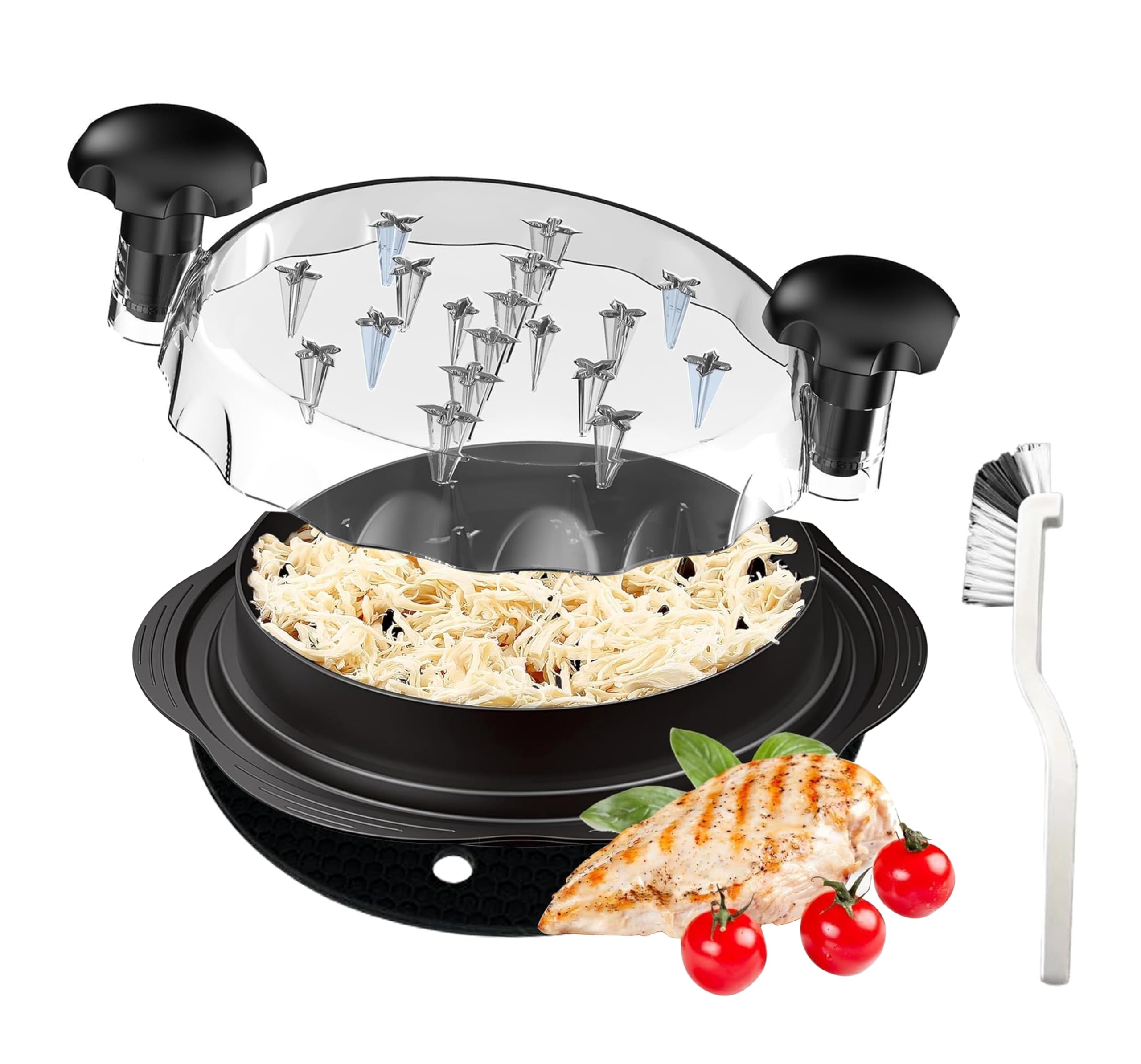 Upgrade Chicken Shredder Tool Twist Large, Visible Meat Shredder Machine for Chicken Breast, Cleaning Brush with Mat, Anti-Slip & Ergonomic Handle, Heat Resistant (Black)