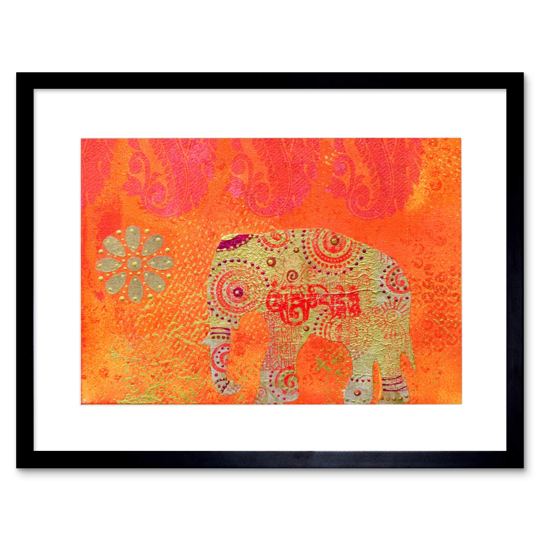 Wee Blue Coo Dt Indian Collage Elephant Art Framed Wall Art Print