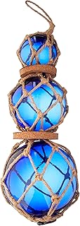 Hampton Nautical 3xglass-101 Triple Blue Japanese Ball Fishing Brown Netting Decoration 11