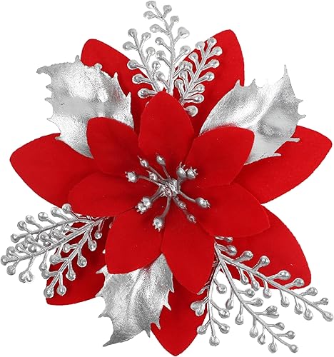 Miniatura 12 de 24 piezas de flores de Pascua doradas de 6 pulgadas para decoraciones de árbol de Navidad - Flores artificiales para adornos de árbol de Navidad con