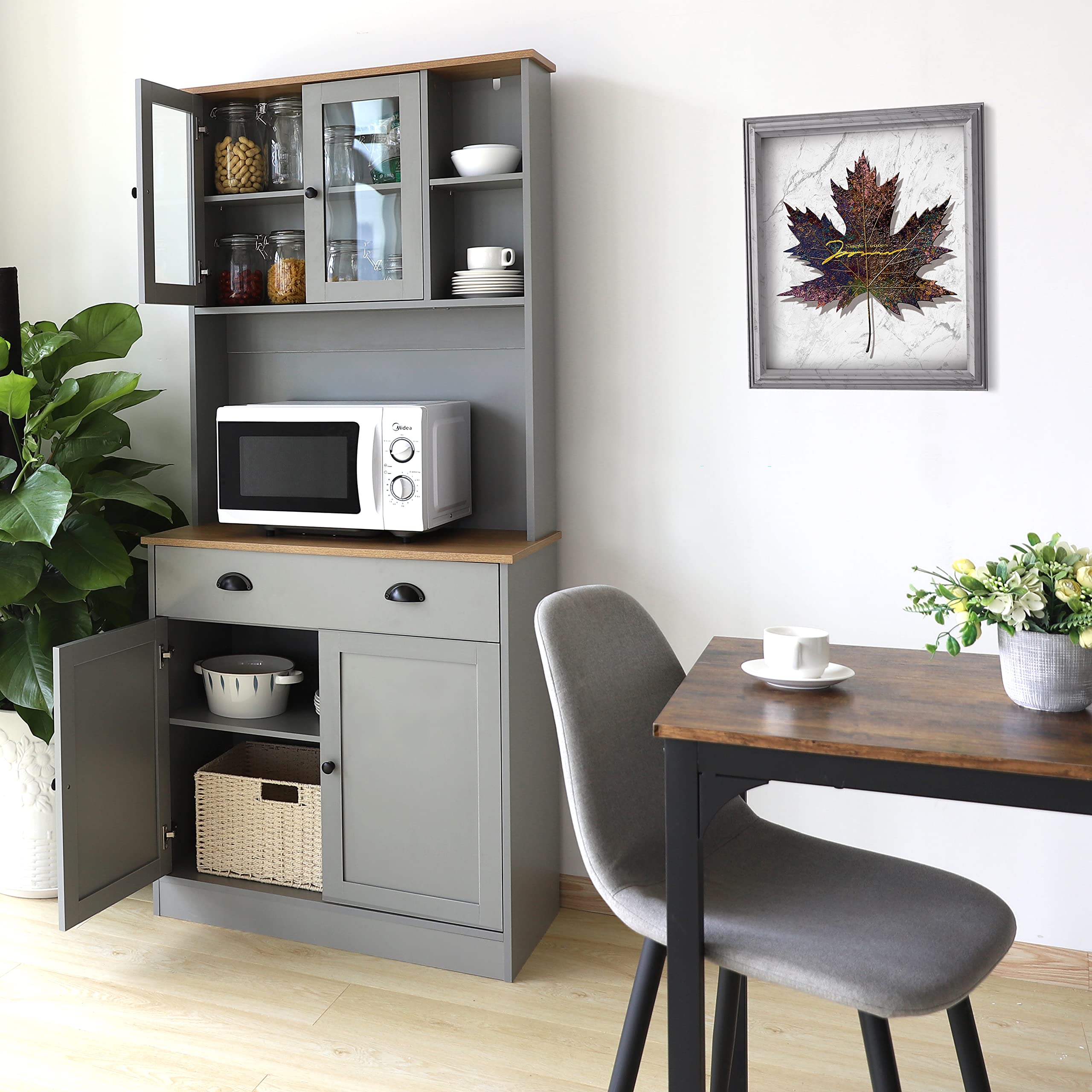 MUPATER 72'' Kitchen Pantry Storage Hutch with Microwave Stand