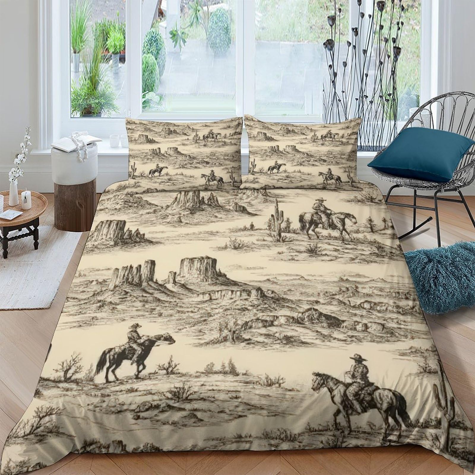 Ctjqhvkz Style-9 3D Printed Western Cowboy Fitted Sheet Microfiber Soft Breathable Desert Landscape Bed Cover For Bedroom Dorm Mattress Protection Decor Single（135X200cm）