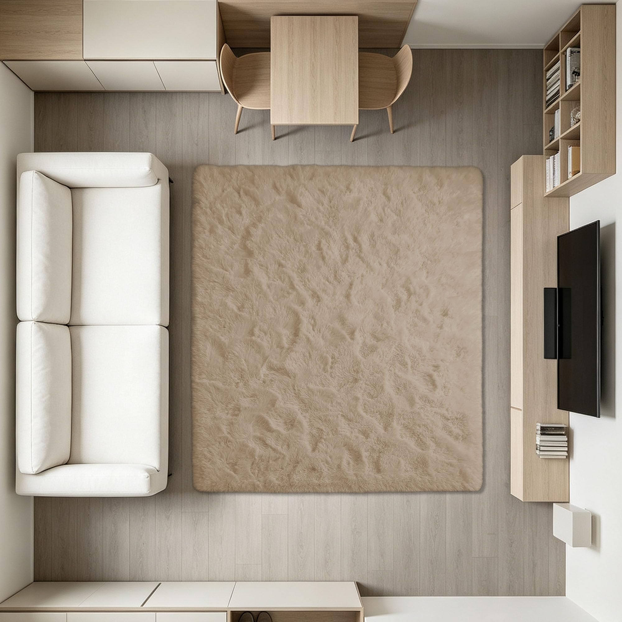 Tapis Salon Shaggy Ultra Doux 120x220cm Chameau