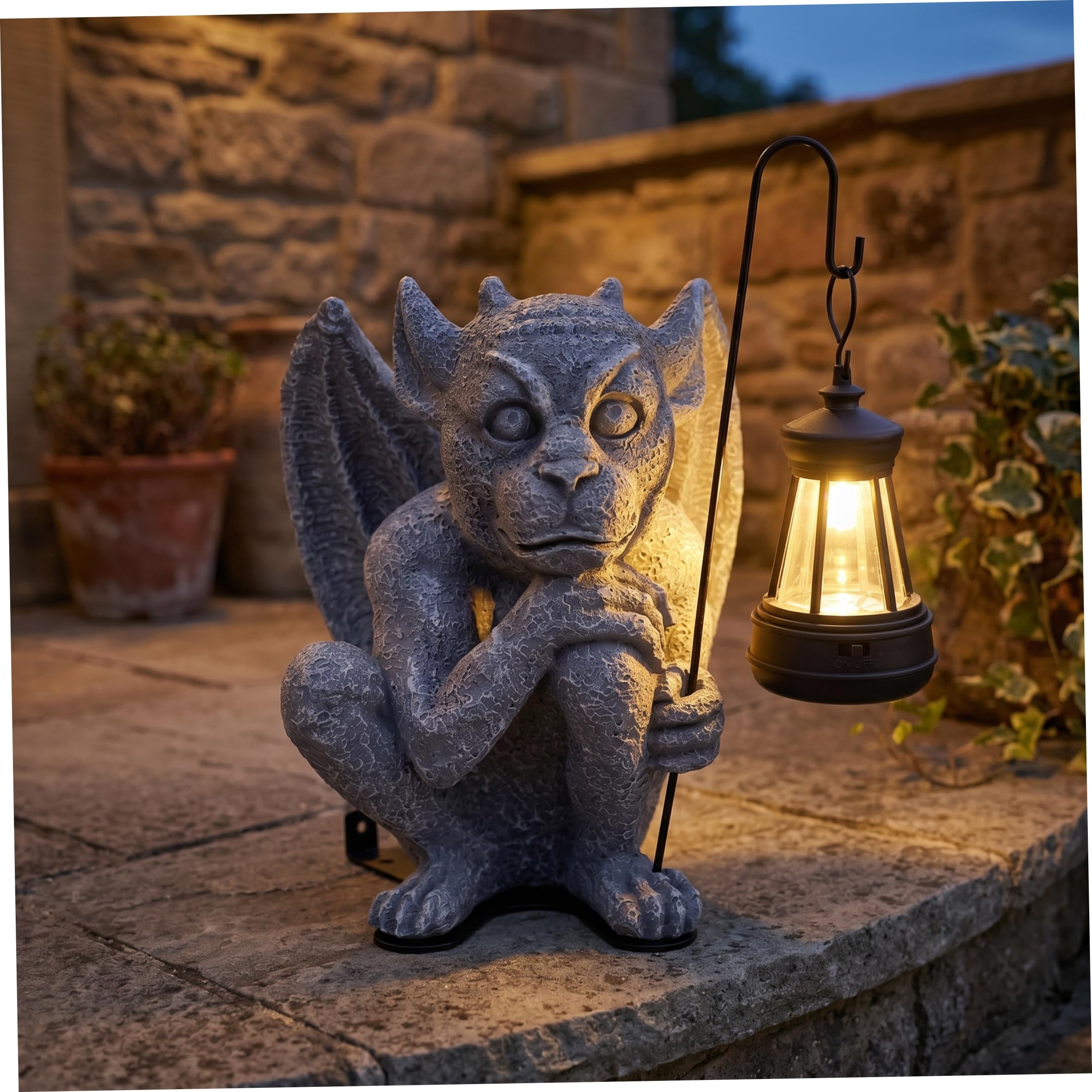 Faticenic Solar Garden Statues, Gargoyle Statues Outdoor With Warm White Led, Resin Halloween Decor For Yard Patio, Gray, Gothic Outdoor Decor, Solar Garden
