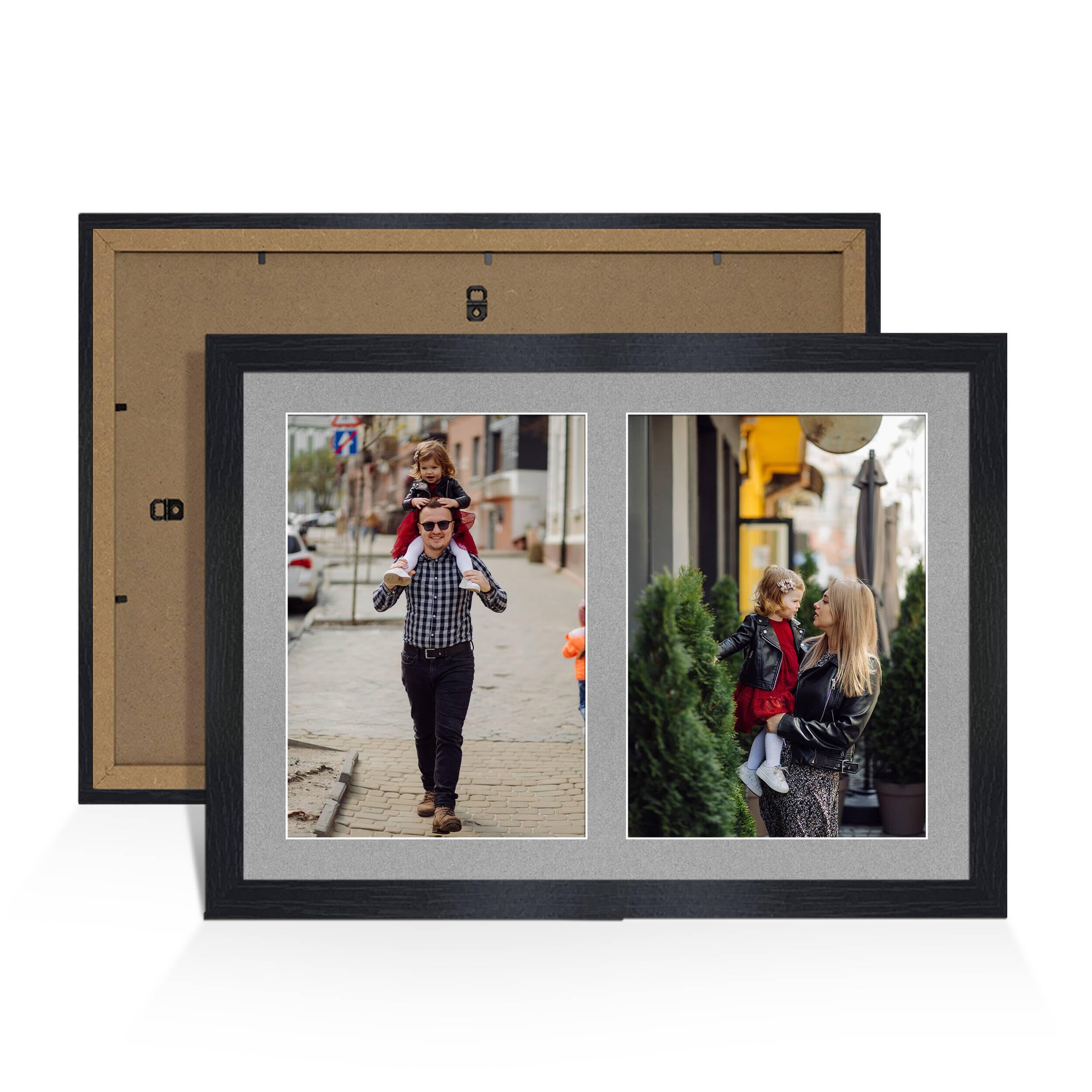 Alison Kingsgate Black 20x14 Photo frames for multiple pictures -2 Apertures Collage Frame with Silver Mount - Holds (2x) A4 Photos - Engineered Wood & Perspex