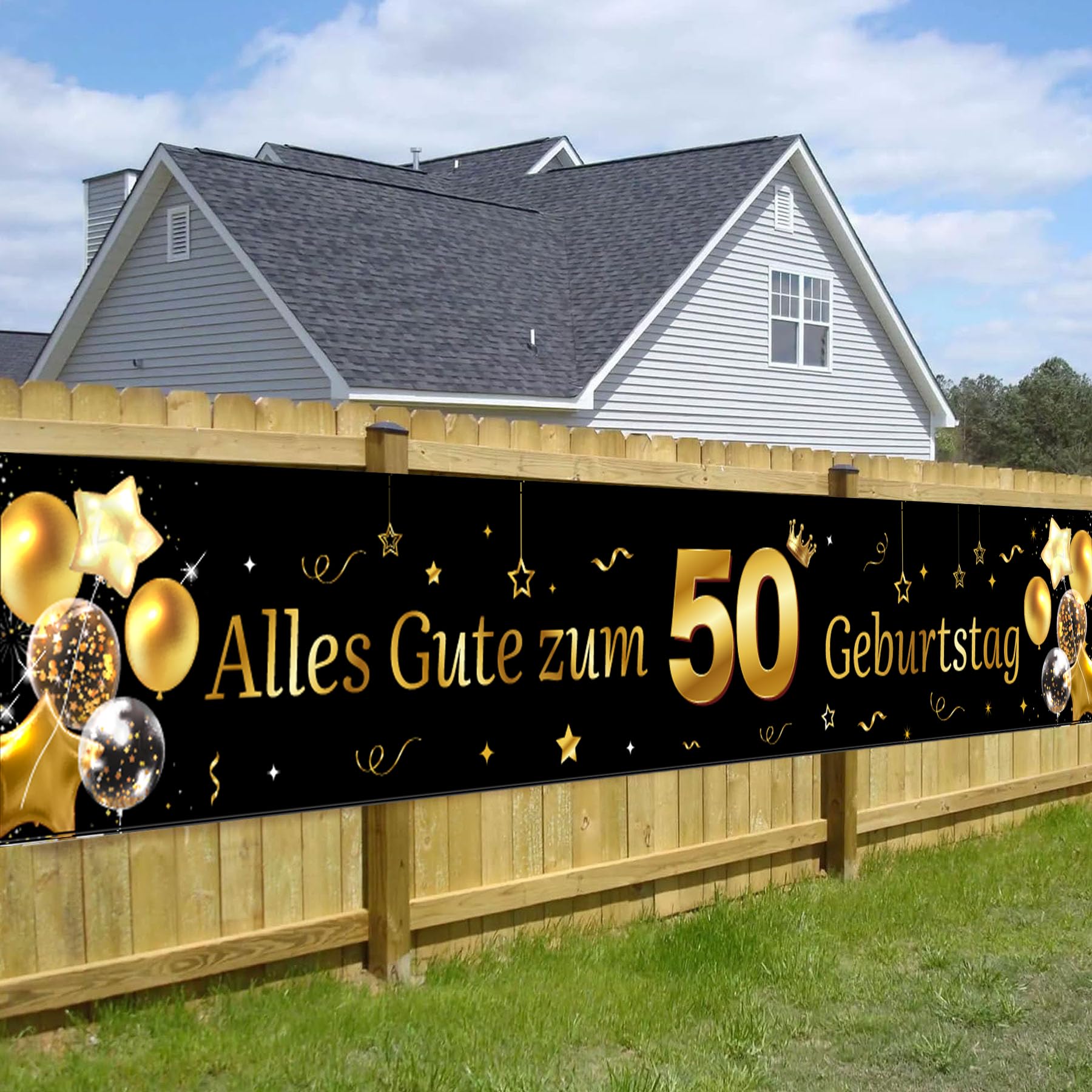 50 Geburtstag Banner Mann Gold Schwarz 50.ter Geburtstag deko Lange Hintergrund Banner zum 50 Geburtstag Happy 50th Birthday 50.Geburtstagsbanner für mann 40 * 270cm