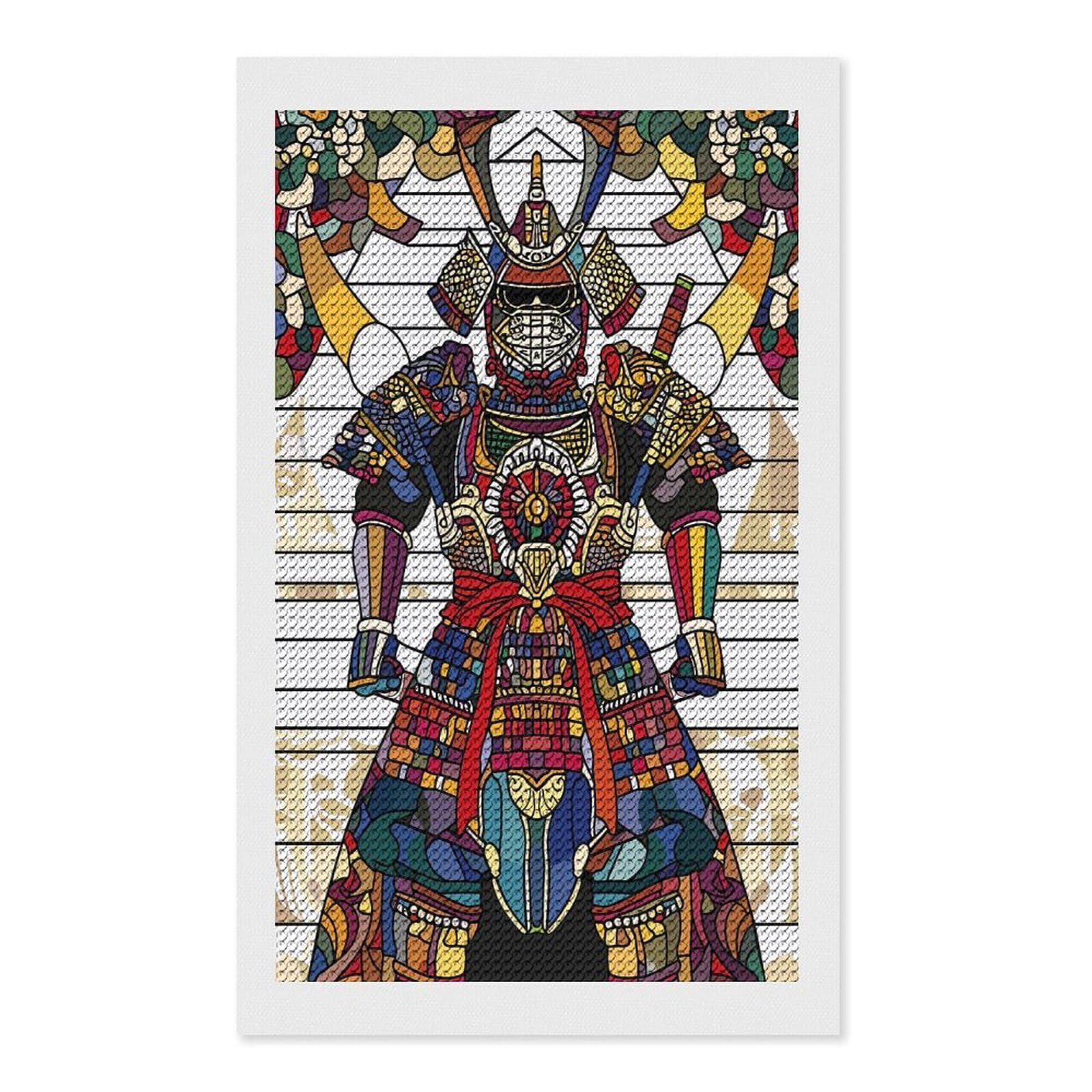 Junmoney Stained Glass Samurai Warrior DIY Diamond Art Canvas Kit 12"x20", Relaxing DIY, Sparkling Crystal Beads, Vintage Style Decor, Holiday Gift Idea