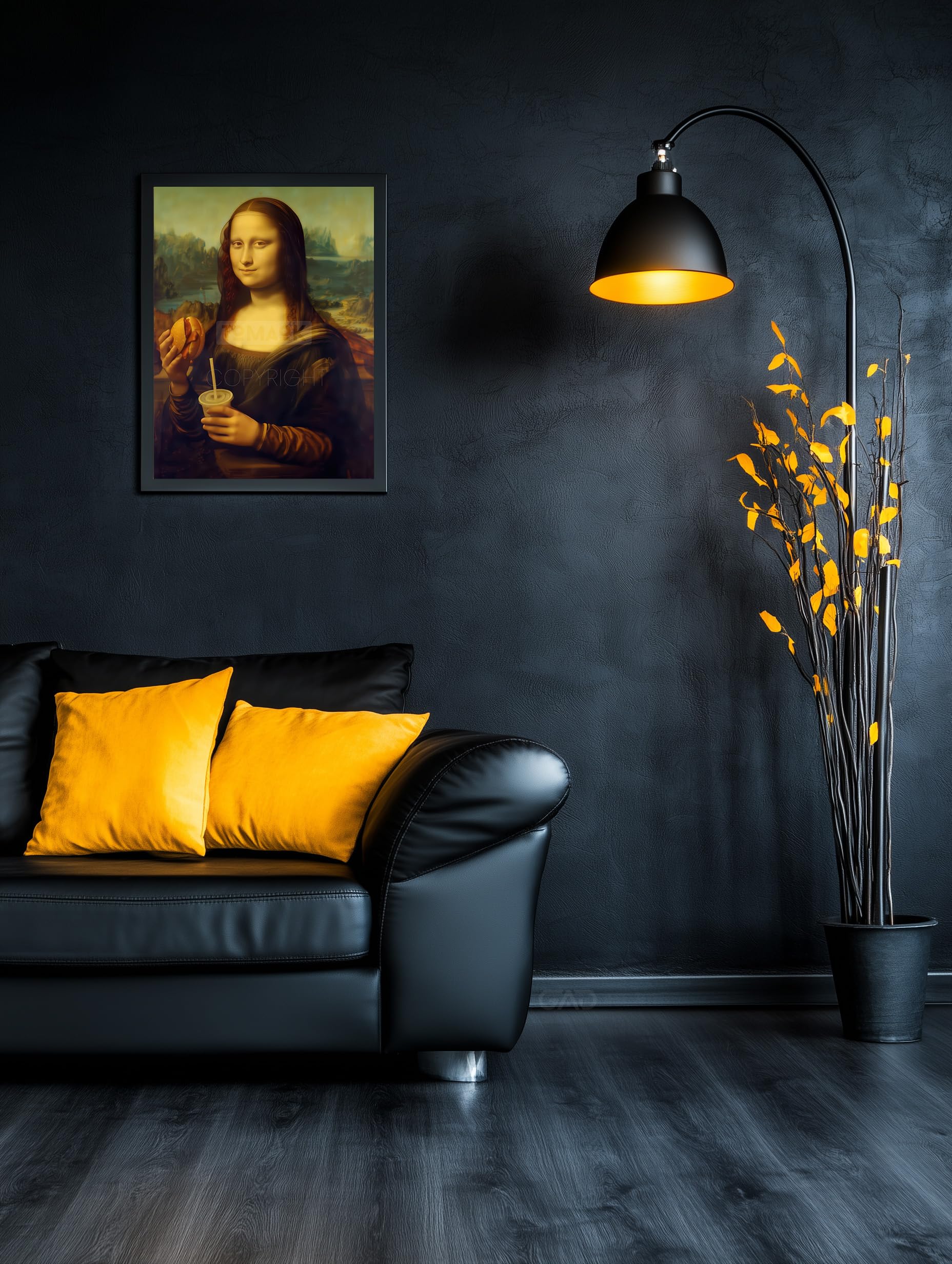 Poster della Gioconda reinterpretato McDonald, Leonardo Da Vinci (cornice non fornita) Parodia Mona Lisa, tema Mac Fast Food, umorismo, decorazione da parete divertente
