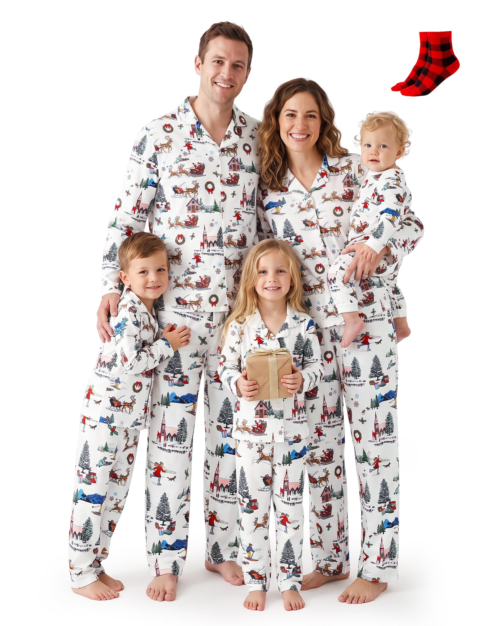 PATPAT Button Down Christmas Pajamas, Button Up Pjs for Family Christmas Party Long Sleeve Lounge Sets