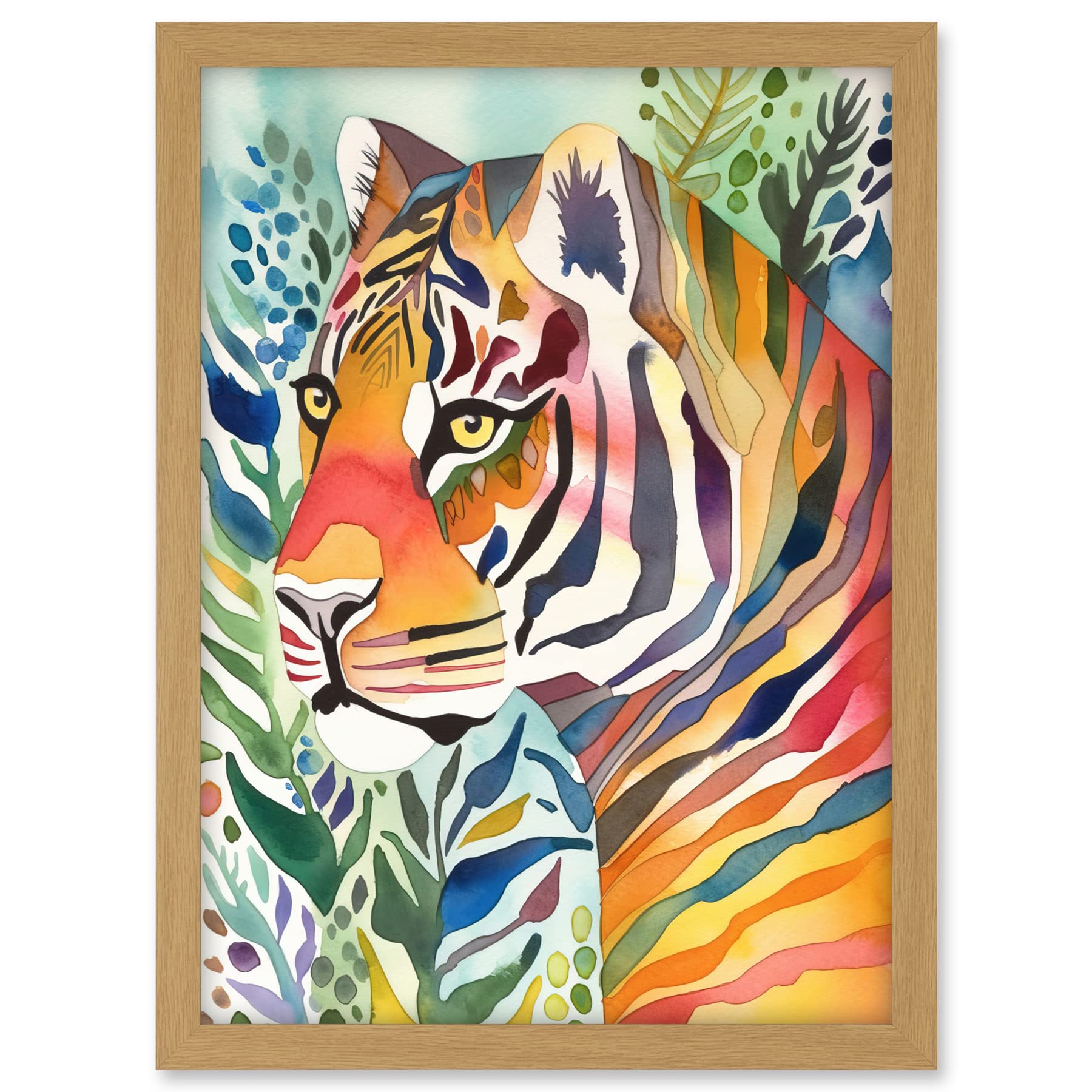 Artery8 The Hidden Tiger Folk Art Artwork Framed A3 Wall Art Print