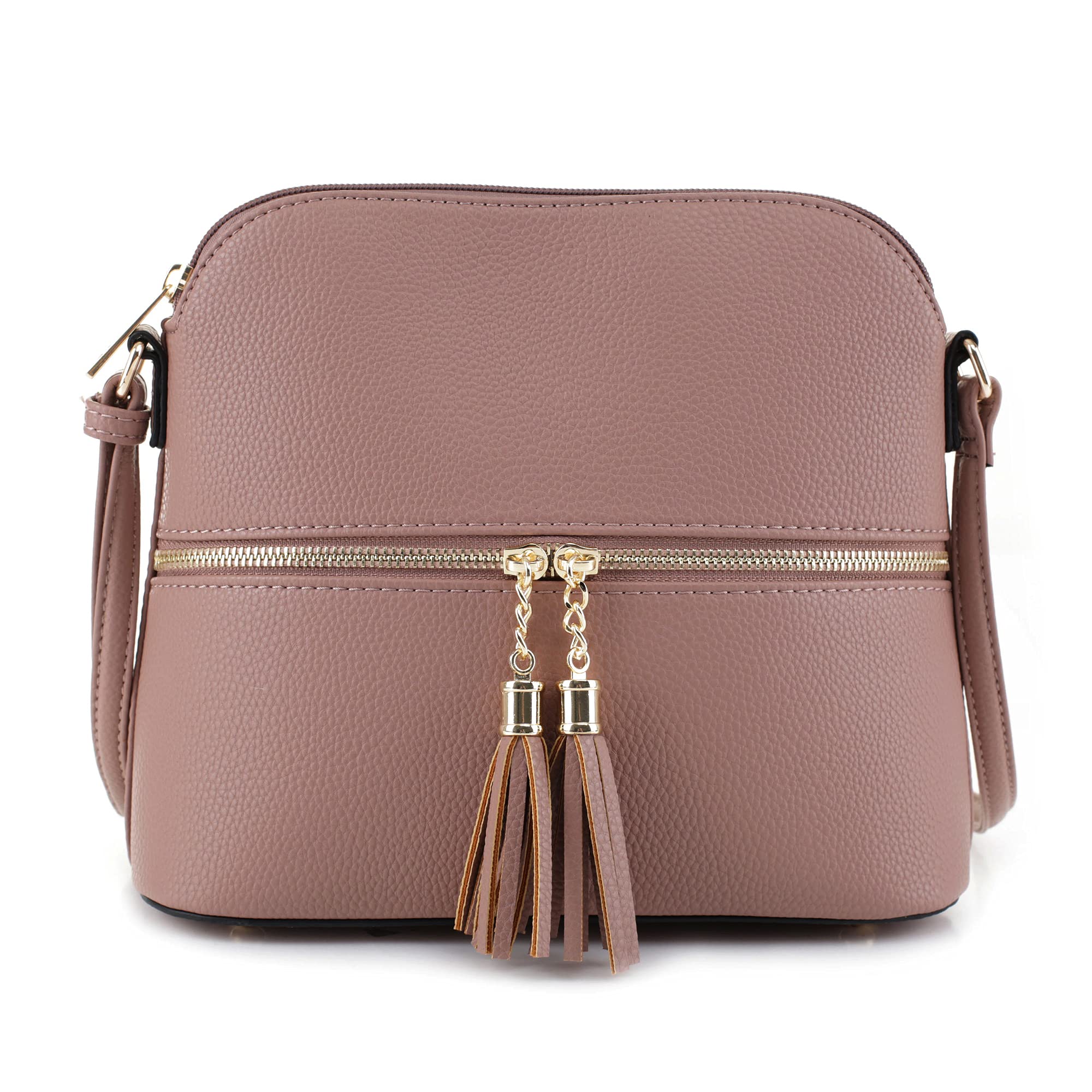 SG SUGU Lunar Lightweight Medium Dome Crossbody Bag Shoulder Bag with Tassel | Zipper Pocket | Adjustable Strap