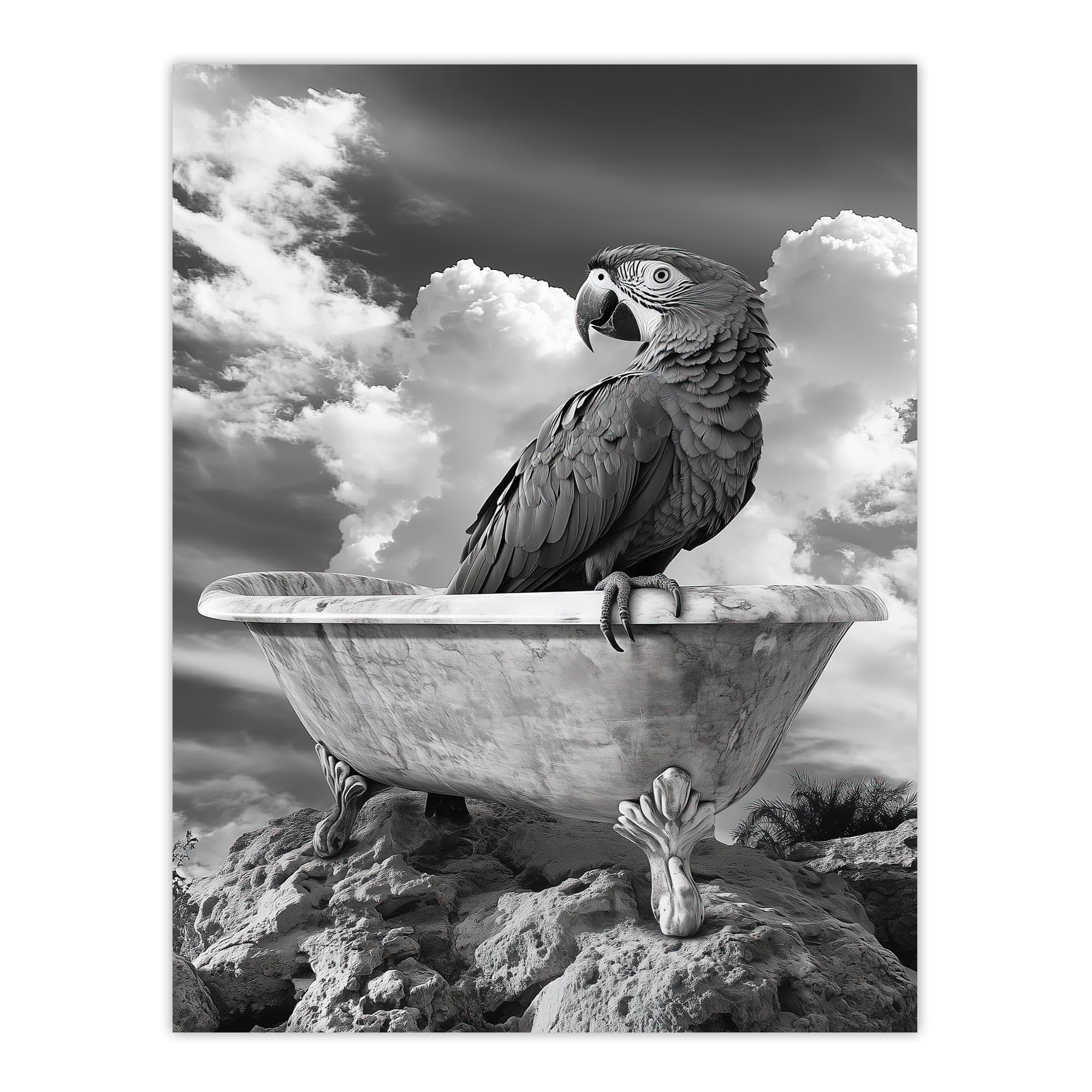 Macaw Parrot Bird on Bathtub Surreal Wall Art Print - Artery8 - W24 inch x H32 inch