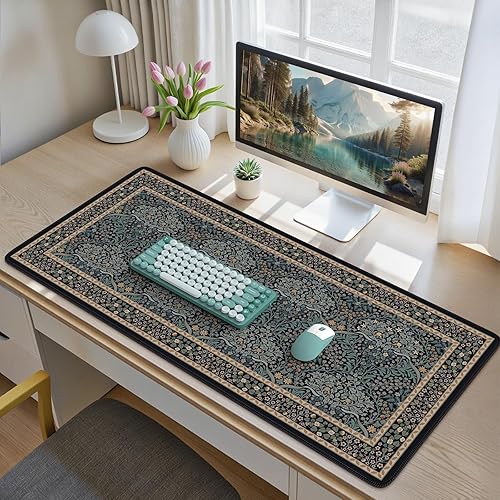 Miniatura 14 de iCasso Alfombrilla de escritorio para computadora, alfombrilla de escritorio, alfombrilla de computadora floral verde para teclado y mouse, Verde